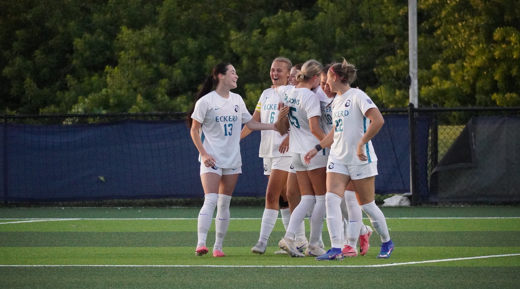 team celebrates after goal