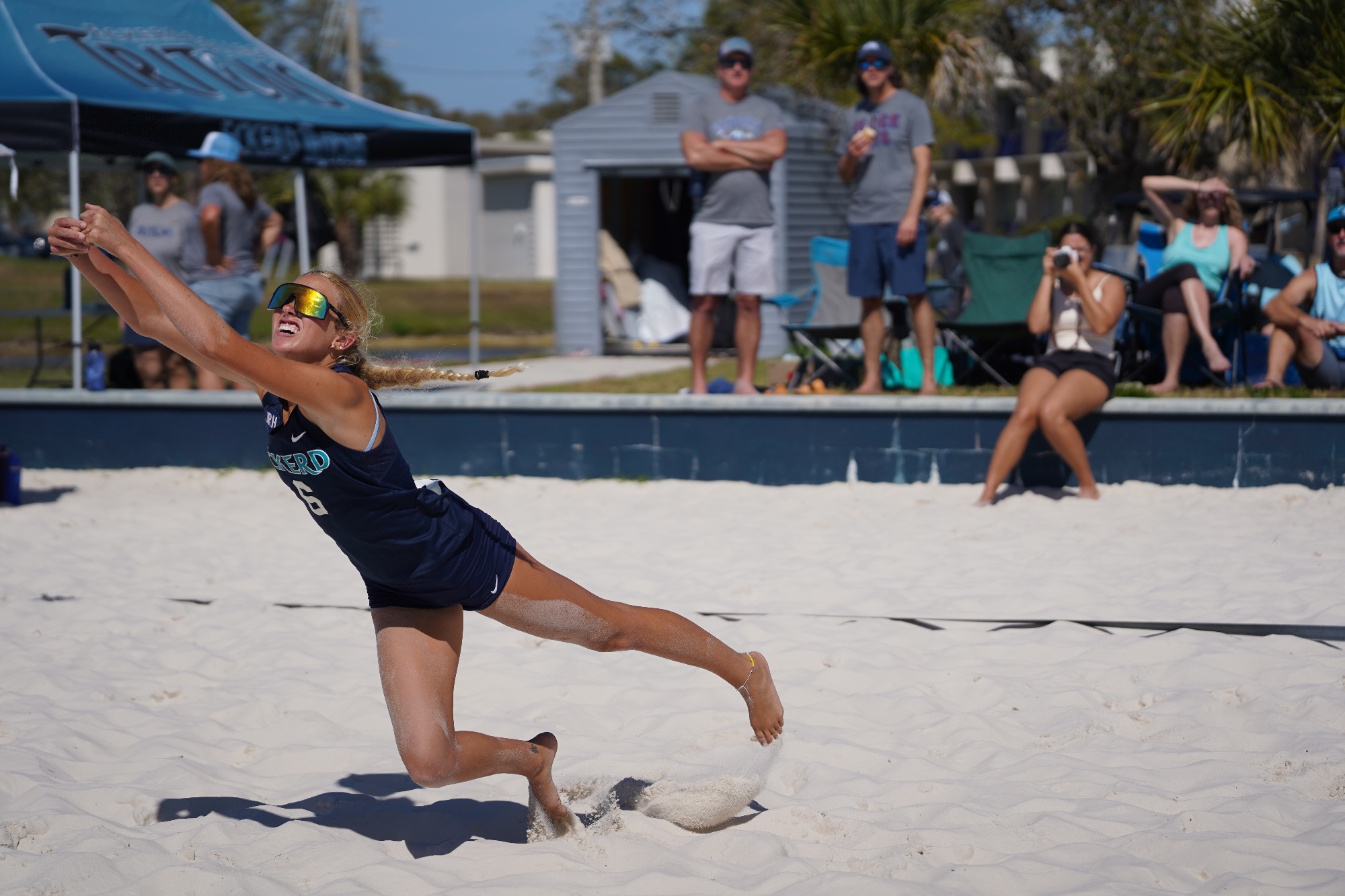Player dives for ball