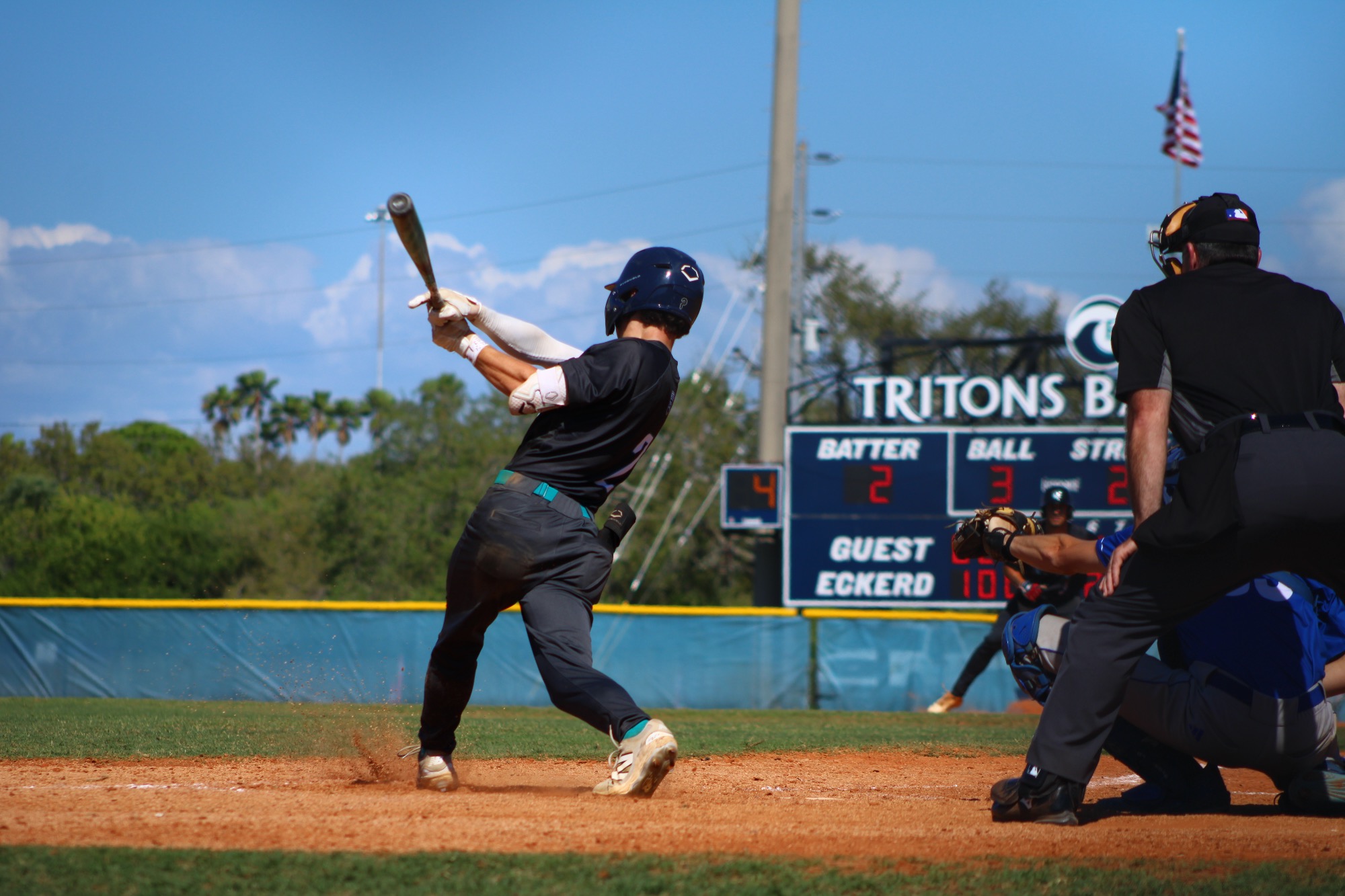 Batter follows through on swing