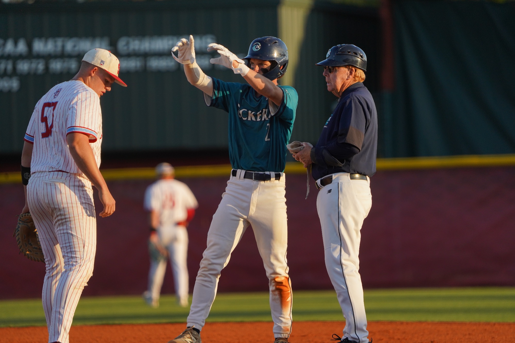 Player celebrates after a hit