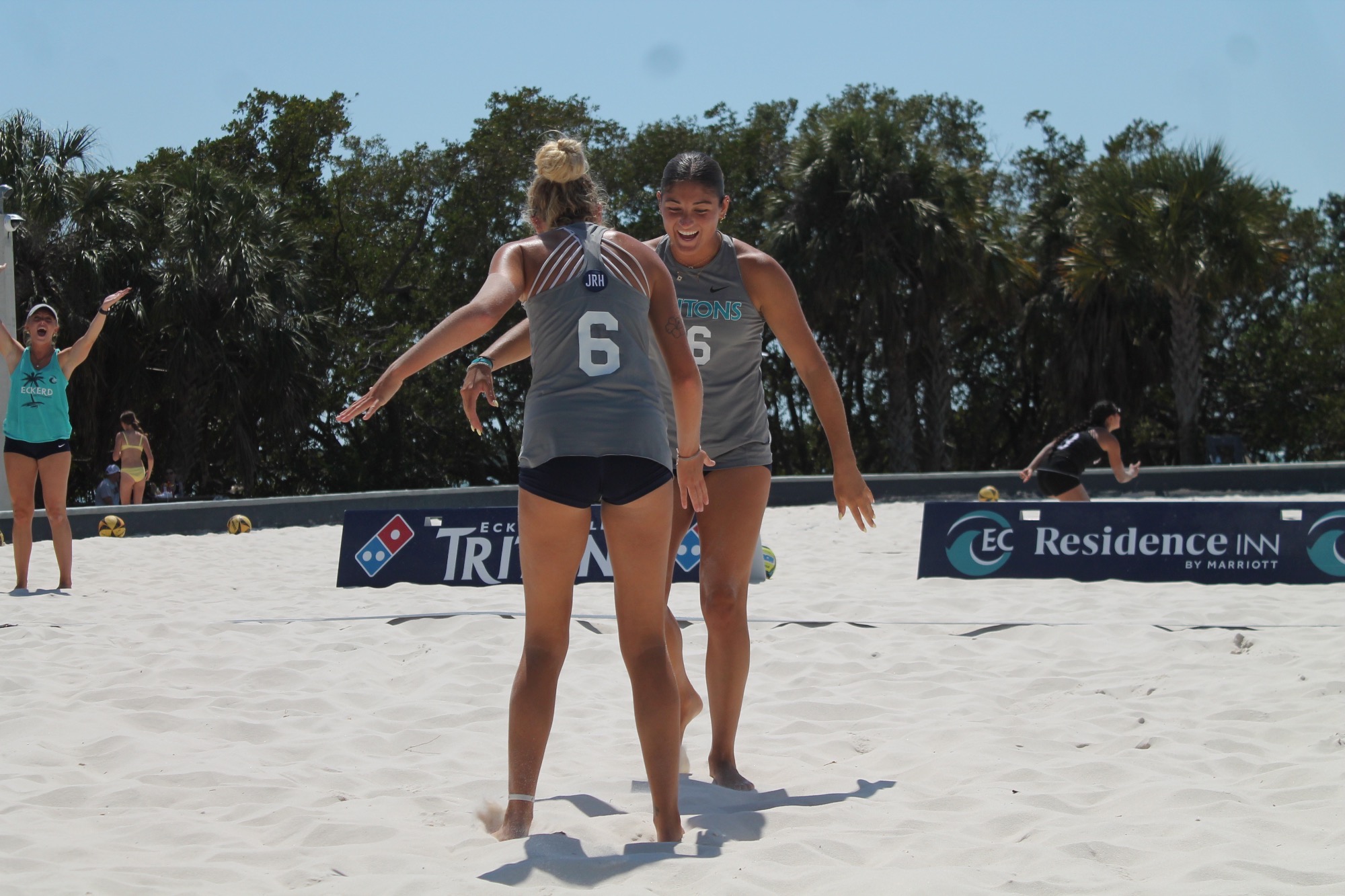 Players celebrate after point