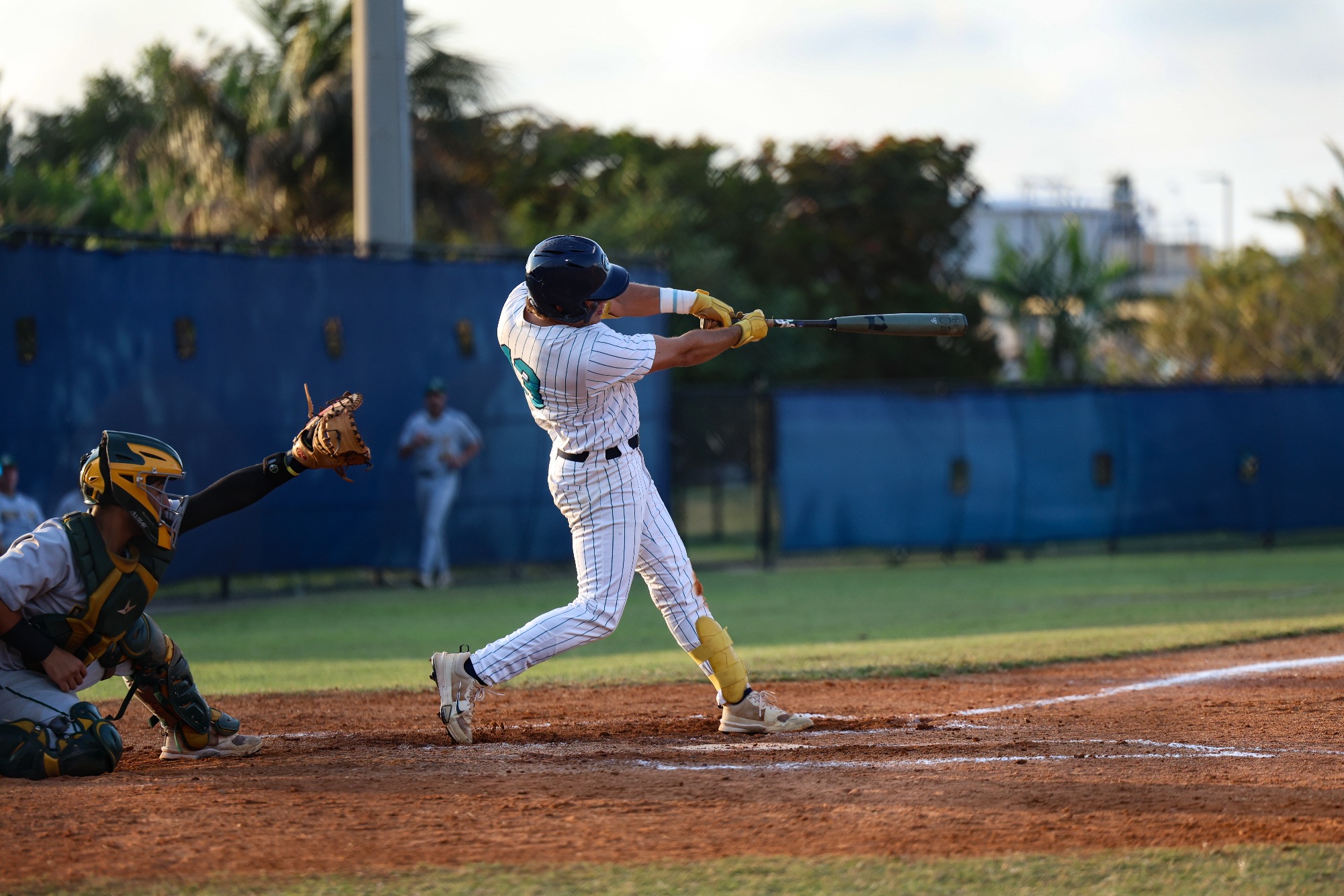 Player swings bat