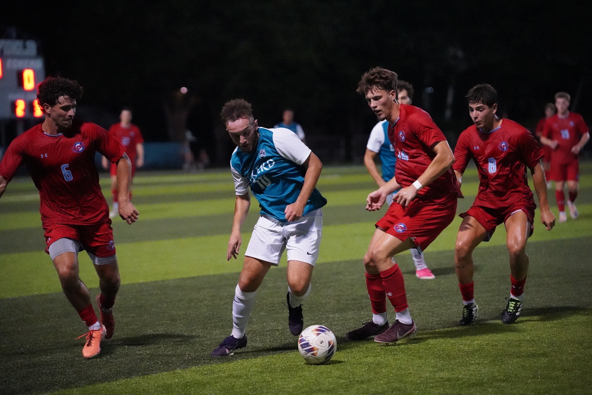 Player splits defender with ball