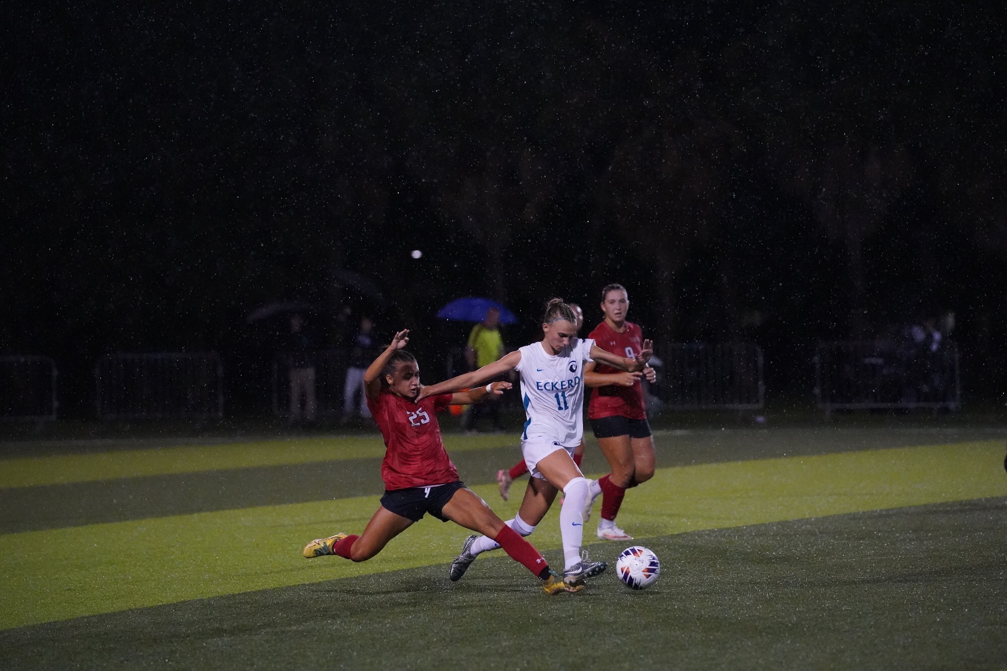 player splits two defenders with ball