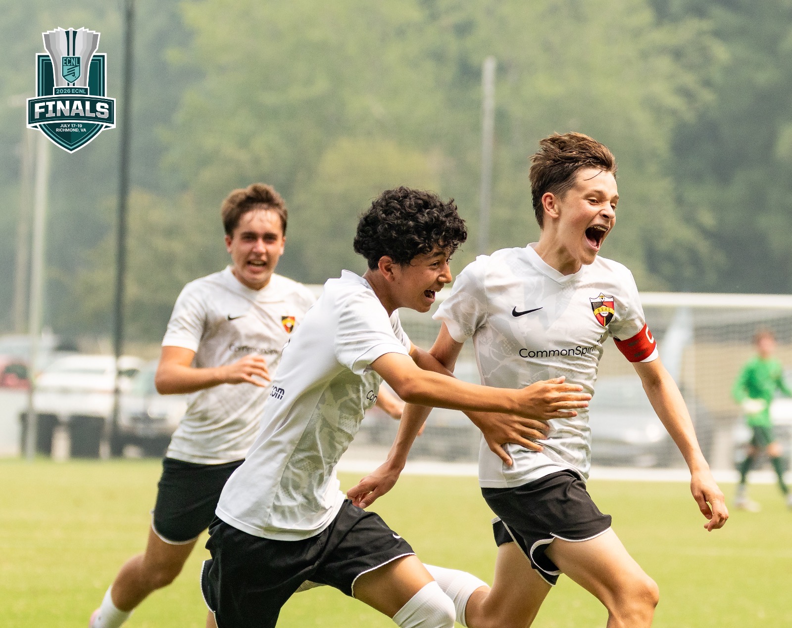 Players celebrate after a goal at the ECNL Boys National Finals