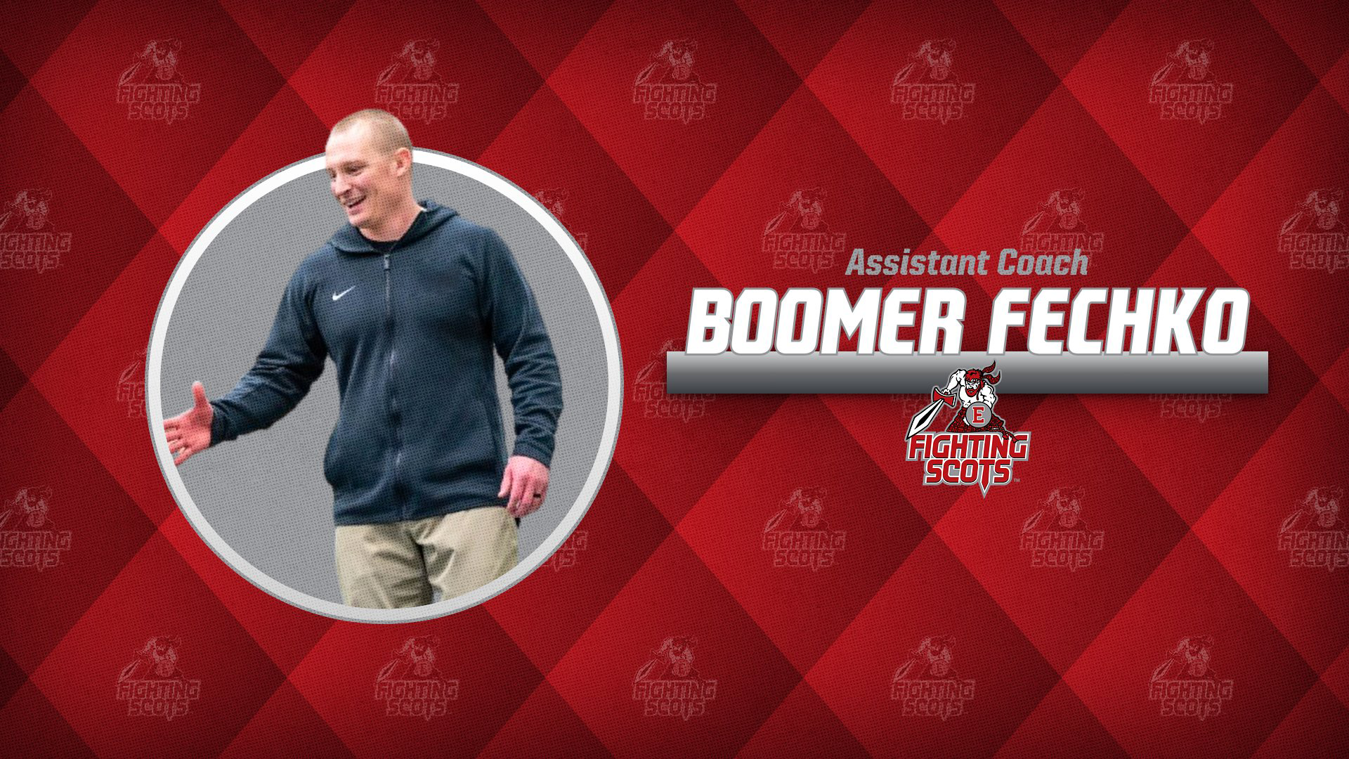 Hiring graphic featuring Edinboro men's wrestling assistant coach Boomer Fechko