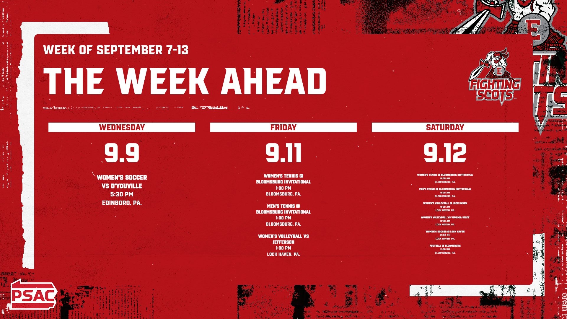 Week Ahead Schedule Graphic for Sept. 7-13