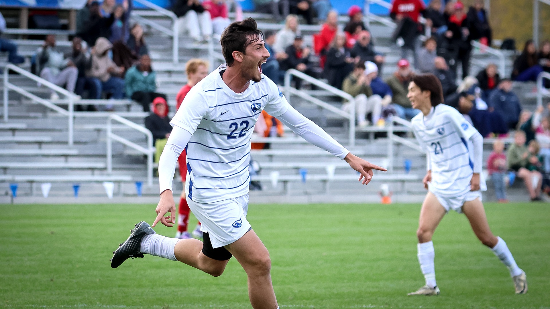 Fabricio Roberti celebrates after goal vs SIUE 