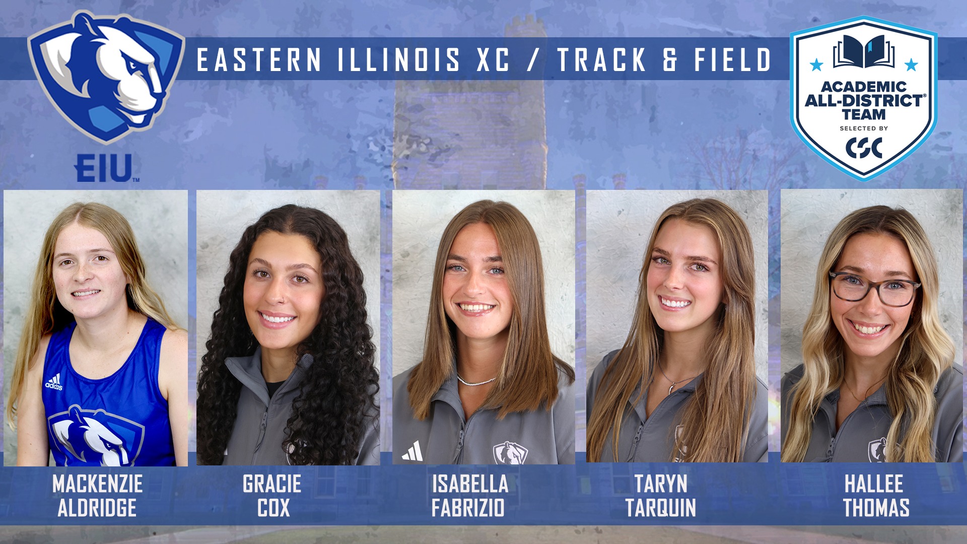EIU with five women's cross country / track & field athletes on Academic All-District team