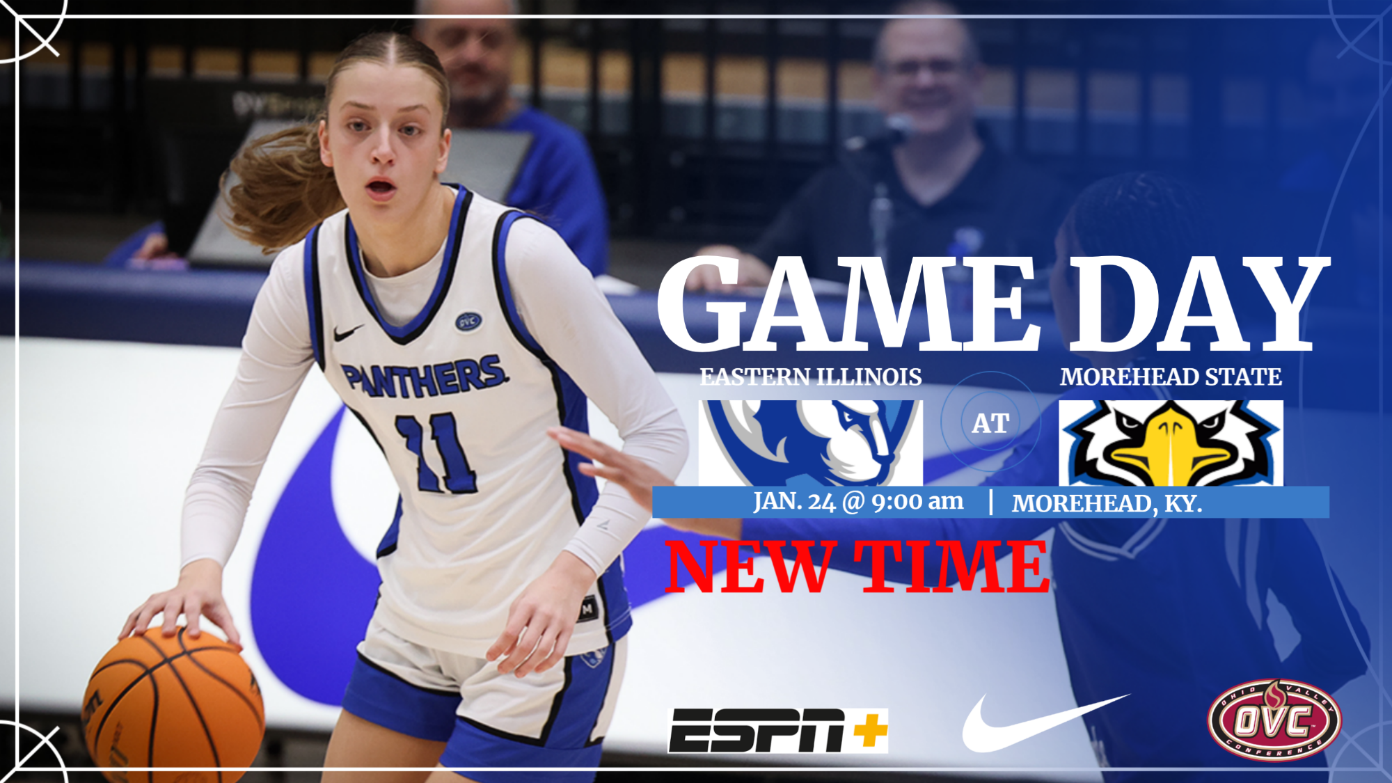 EIU women's basketball at Morehead State ... game preview graphic featuring EIU junior Clara Glad