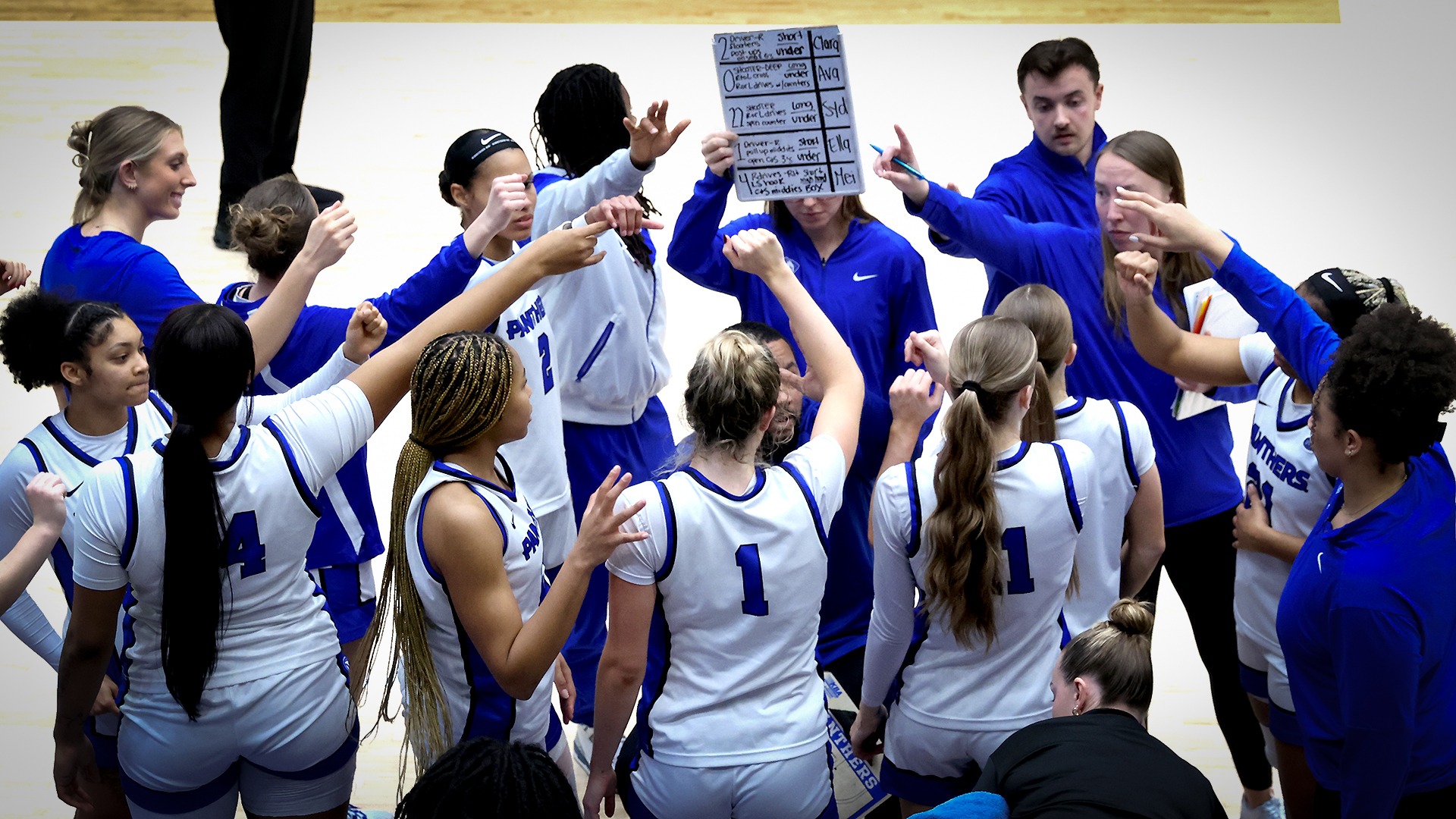 EIU women's second half team huddle break vs SEMO