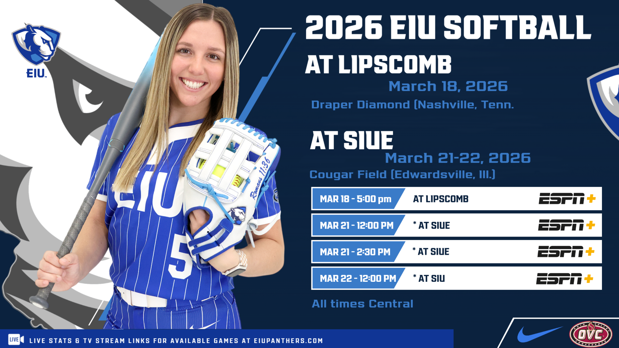 EIU softball heads to Lipscomb and SIUE for spring break trip - Marybeth Dyson featured player