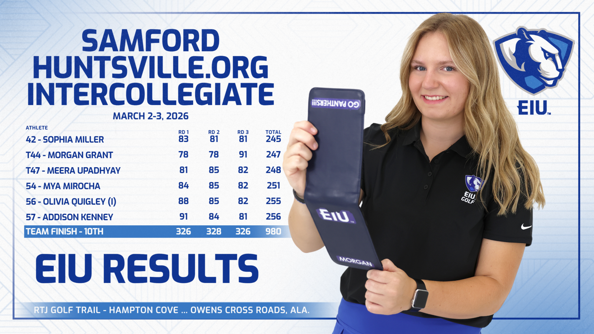 EIU women's golf played at the Samford Huntsville.org intercollegiate - Morgan Grant pictured