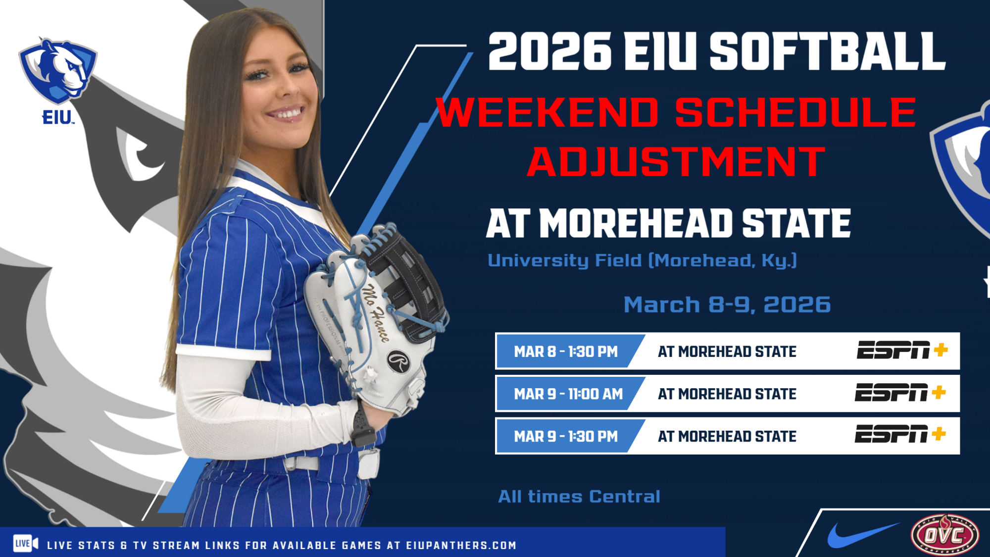 EIU Softball Adjusts weekend schedule at Morehead State
