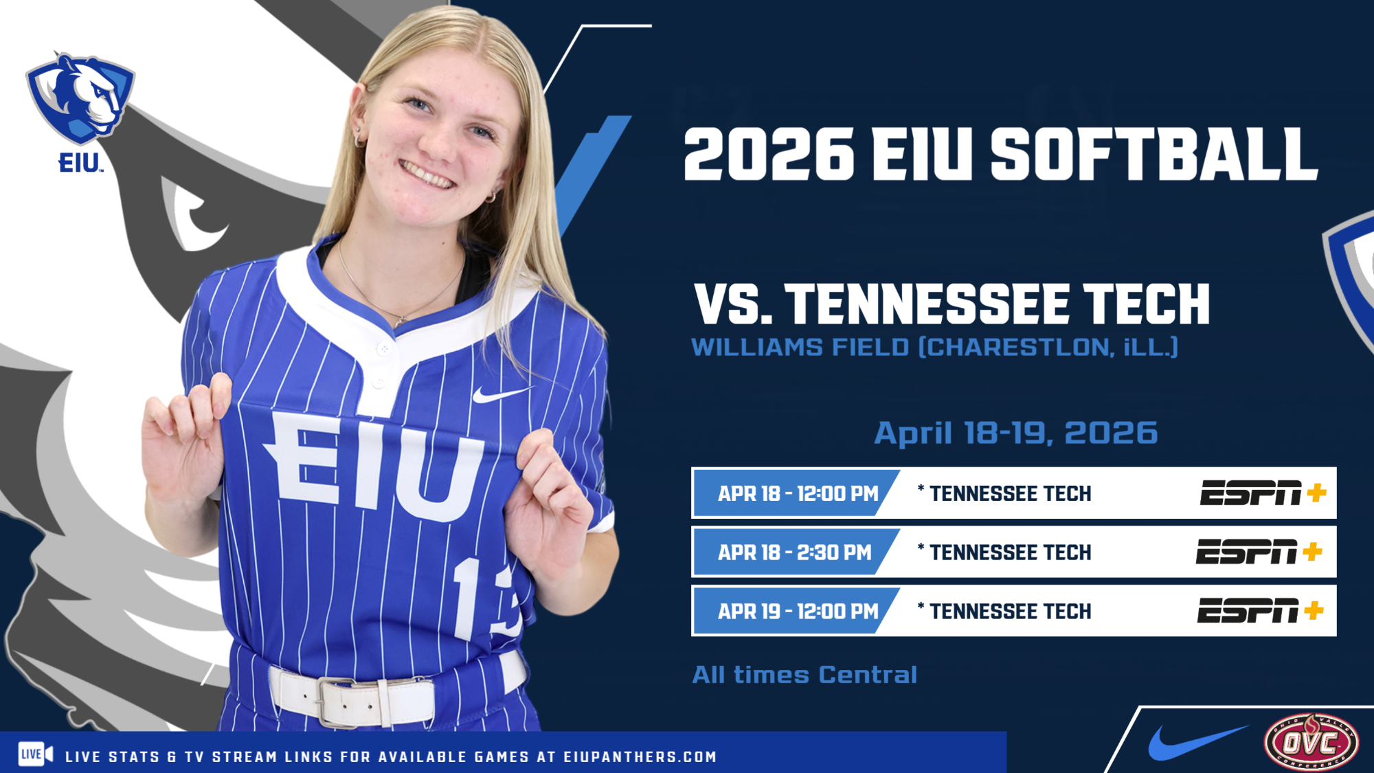EIU softball hosts Tennessee Tech for OVC weekend series (featured is Alisha Frederick)