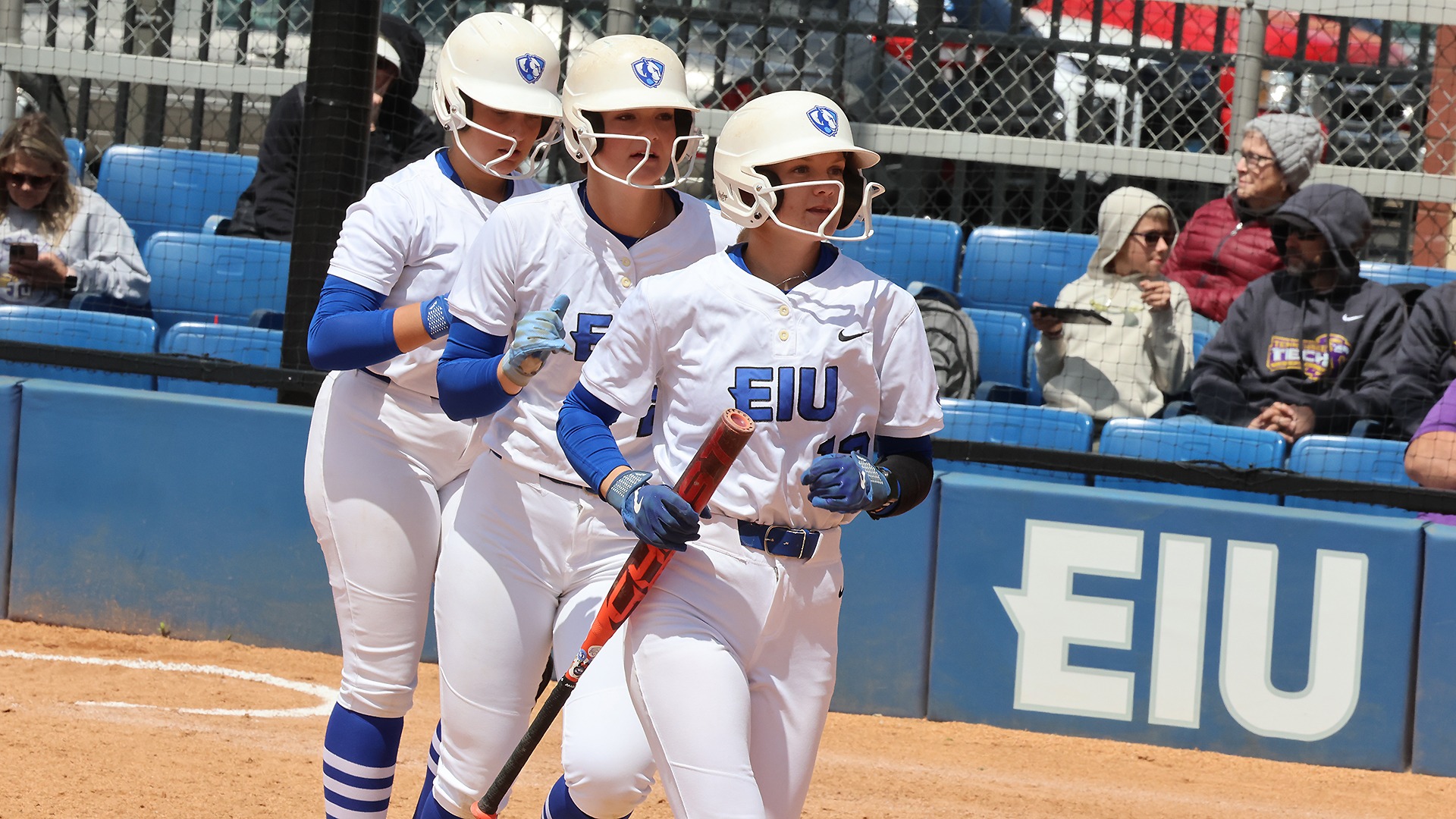 EIU Batters return to dugout after scoring vs Tennessee Tech - April 19, 2026  (Alisha Frederick followed by Abbi Hatton)