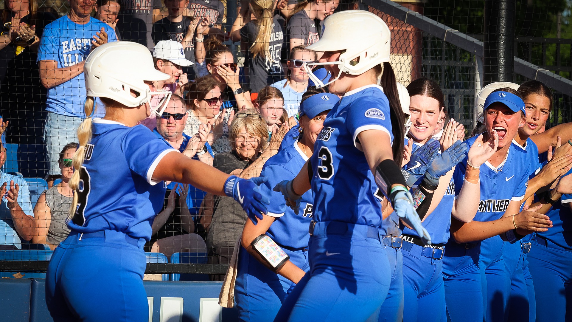 Abbi Hatton celebrates her three run home run on April 22 against UIC