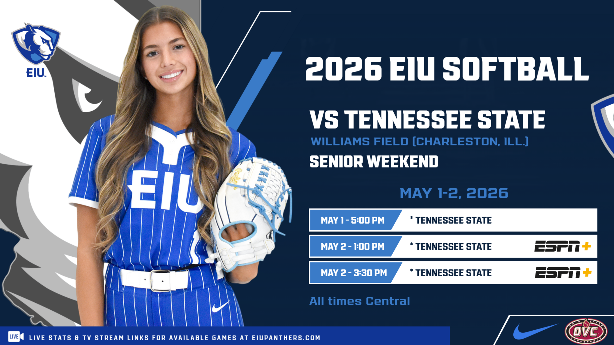 EIU softball hosts Tennessee State this weekend for Senior Weekend... Senior pitcher Karlie McKenzie pictured