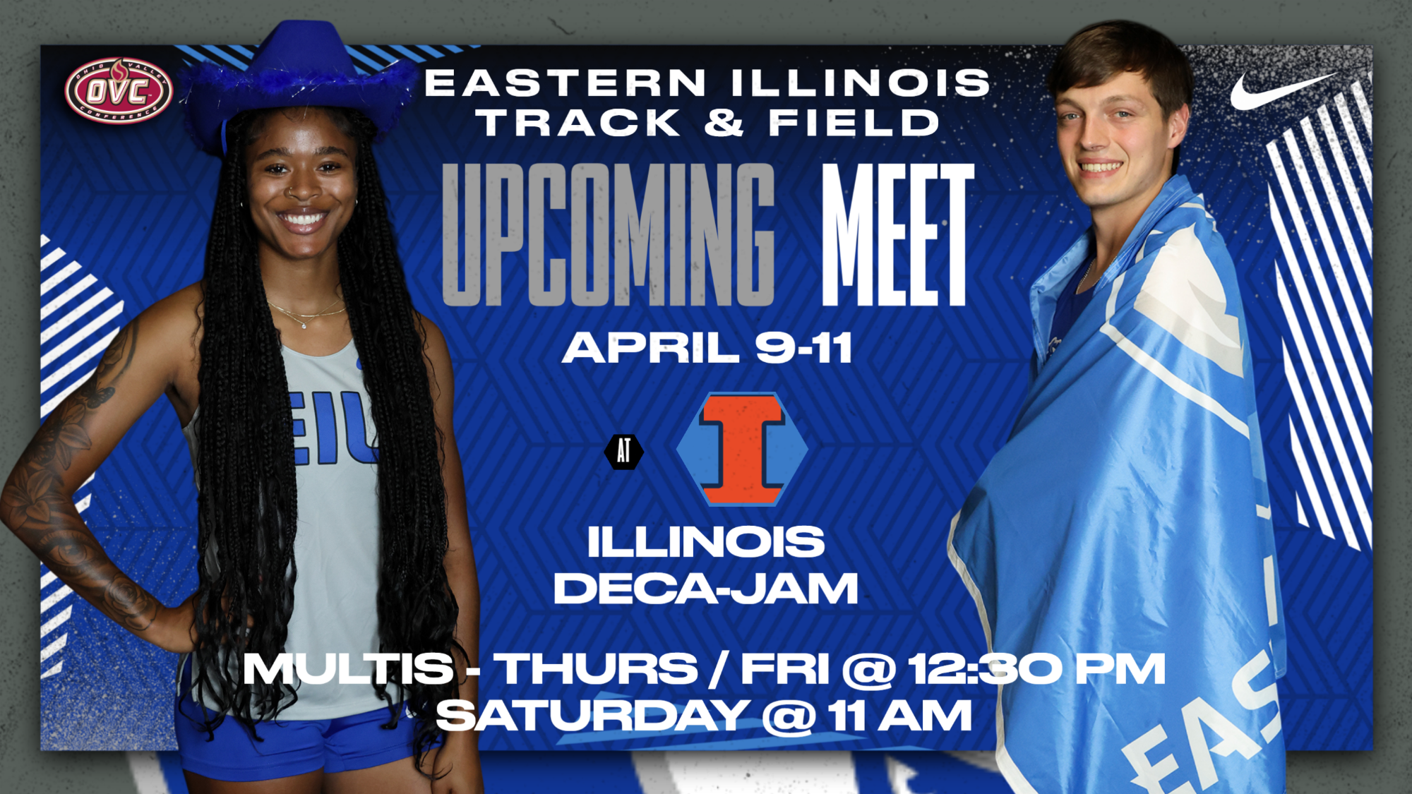 EIU Outdoor Track To compete at Illinois Deca-Jam ... pictured are Angela Dobbins and Zac Stout