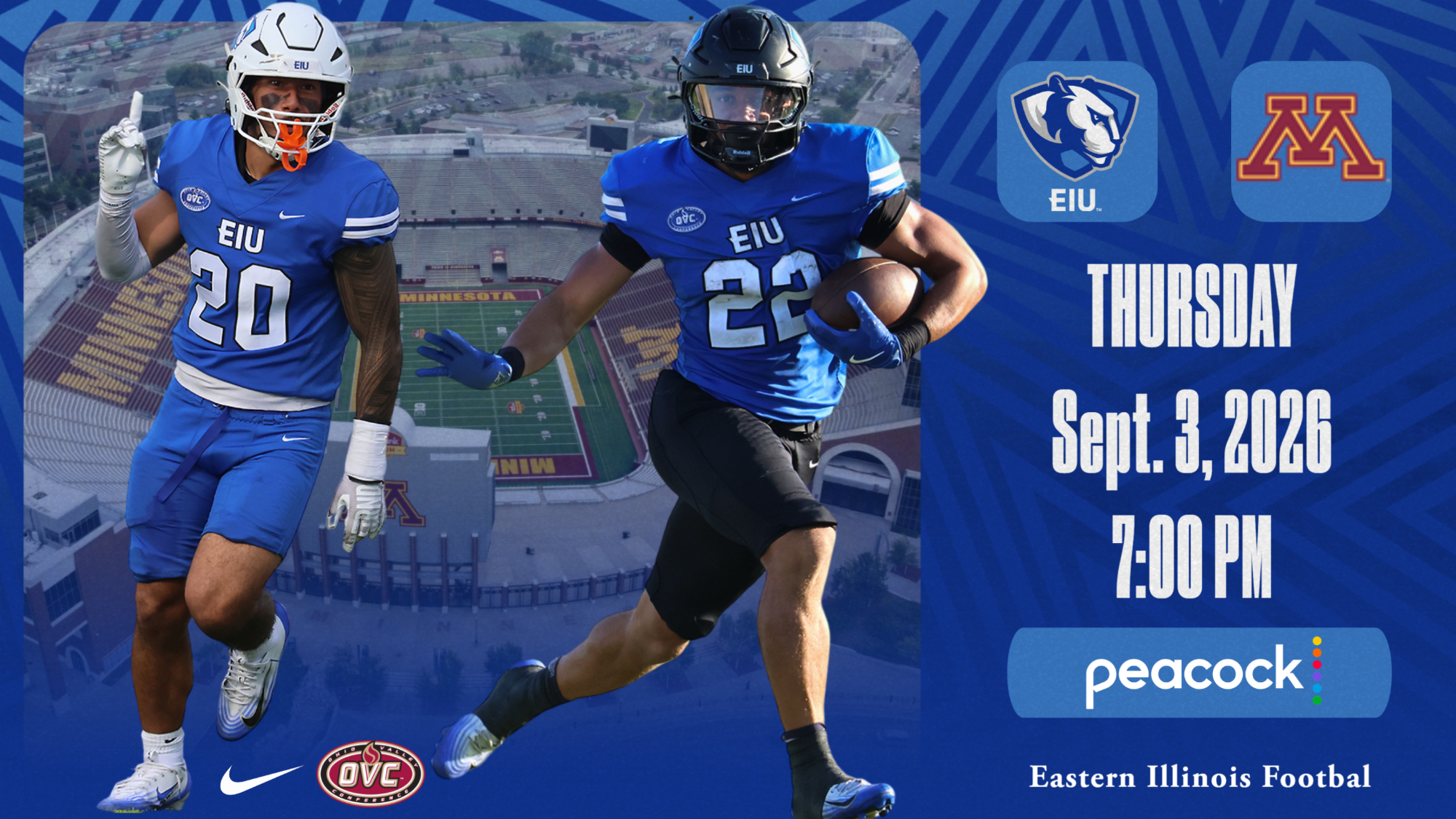 EIU football will face Minnesota on Peacock Network on Sept. 3
