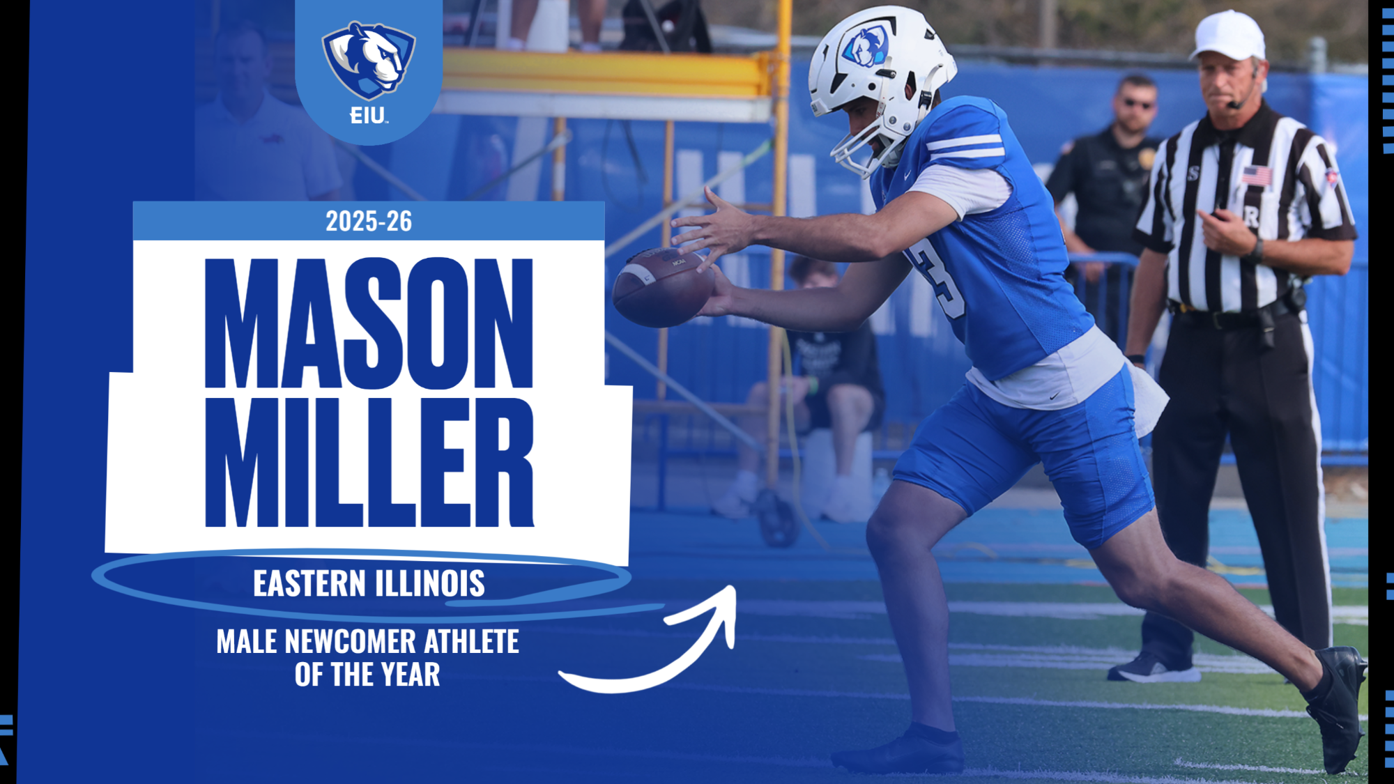 Mason Miller from football has been named the EIU Male Newcomer Athlete of the Year for 2025-26