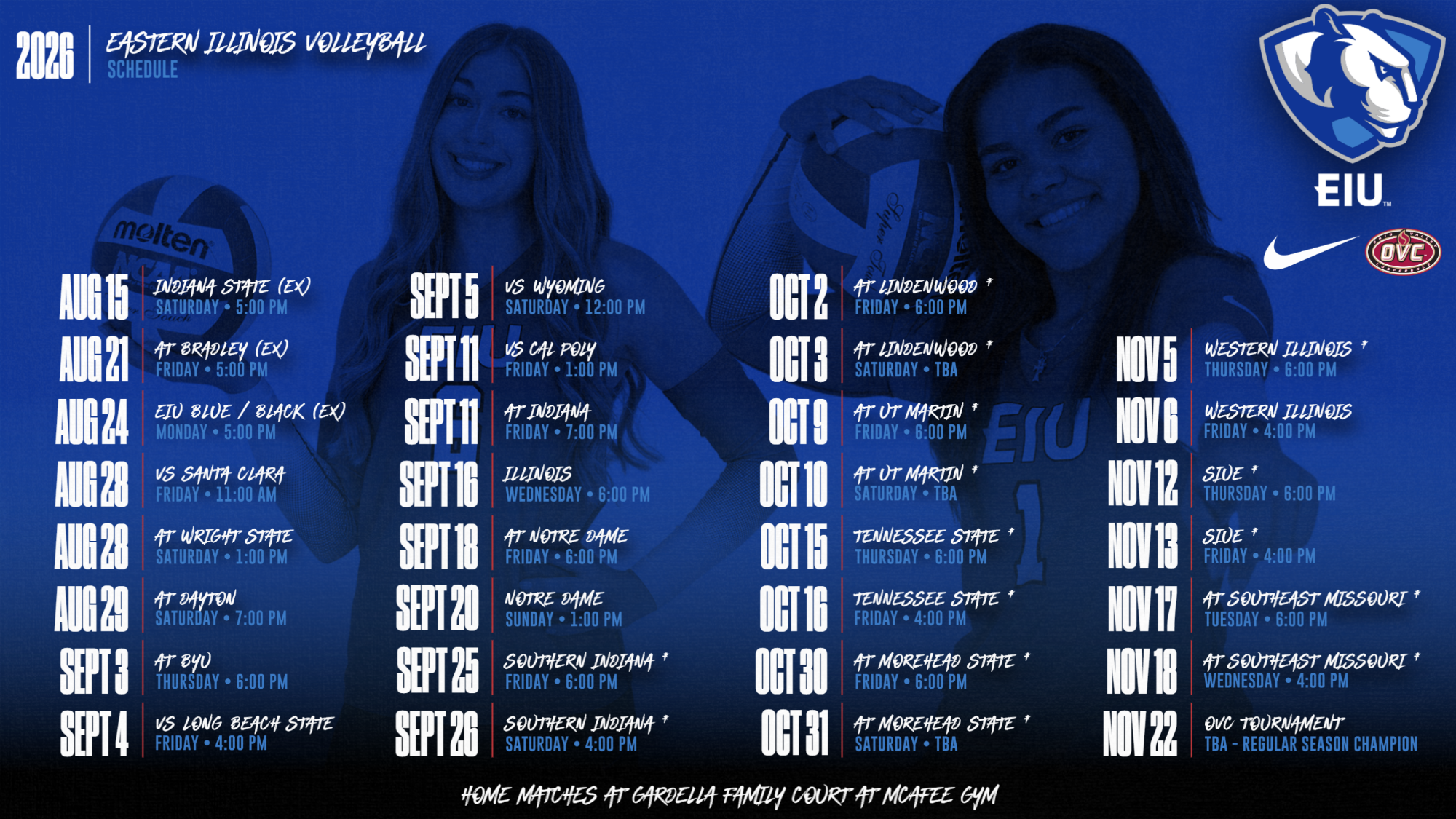 2026 EIU Volleyball Schedule Complete
