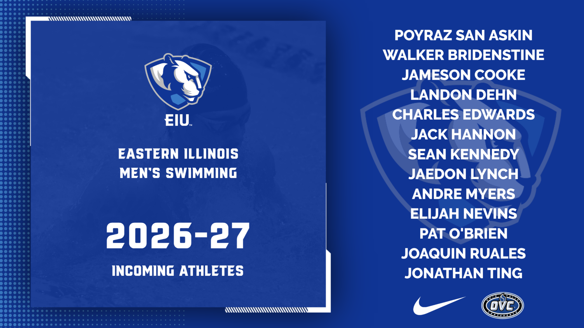 EIU men's swimming adds 13 for the 2026-27 season