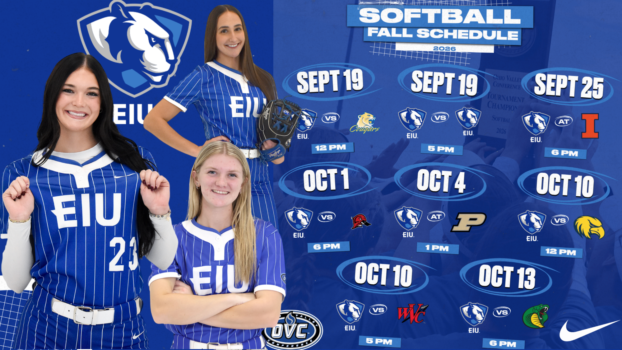 EIU softball announces fall 2026 schedule with six home dates - Abbi Hatton, Alisha Frederick and Chloe Wamboldt pictured