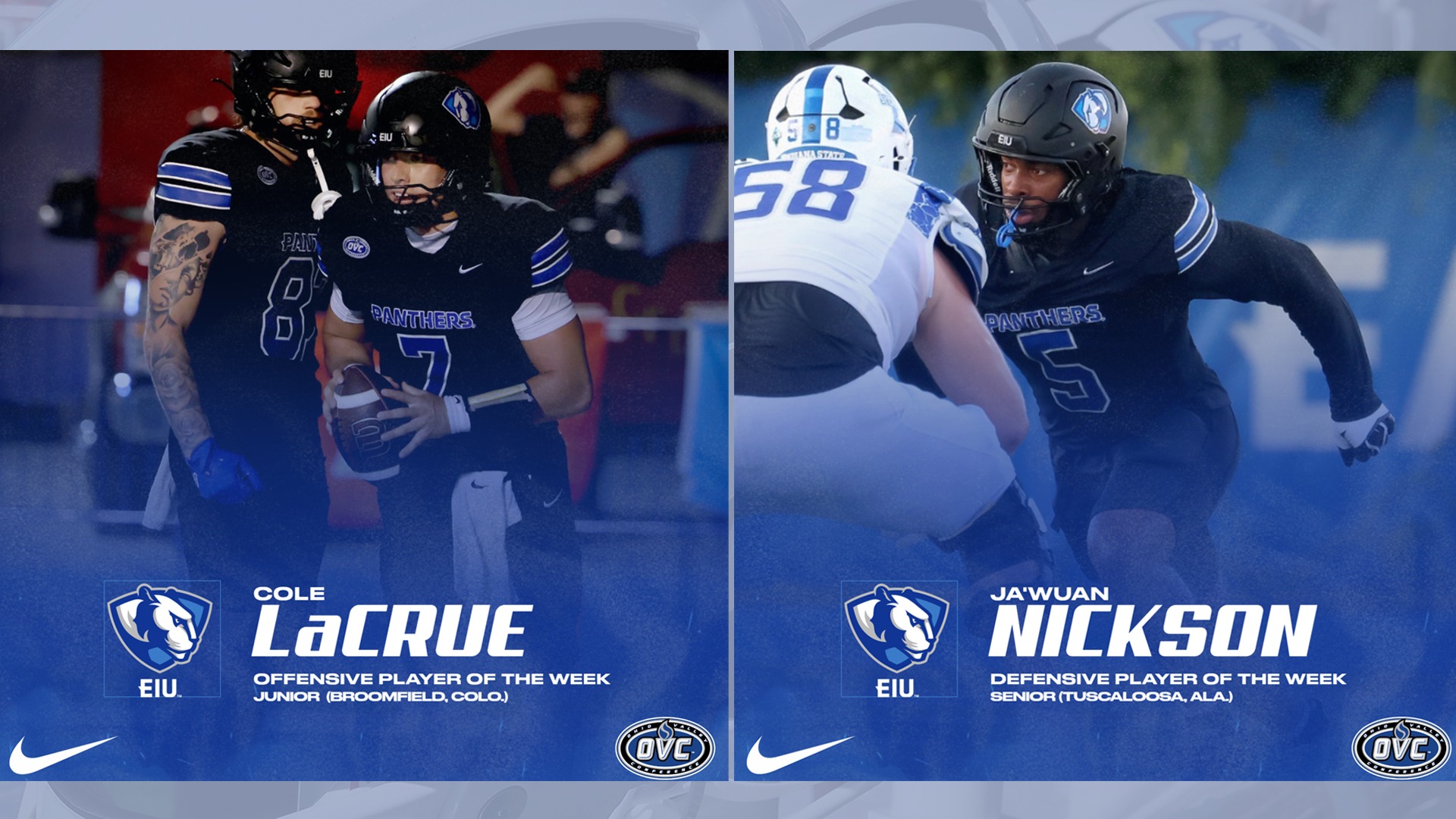 Cole LaCrue, Ja'Wuan Nickson named OVC Players of the Week for football