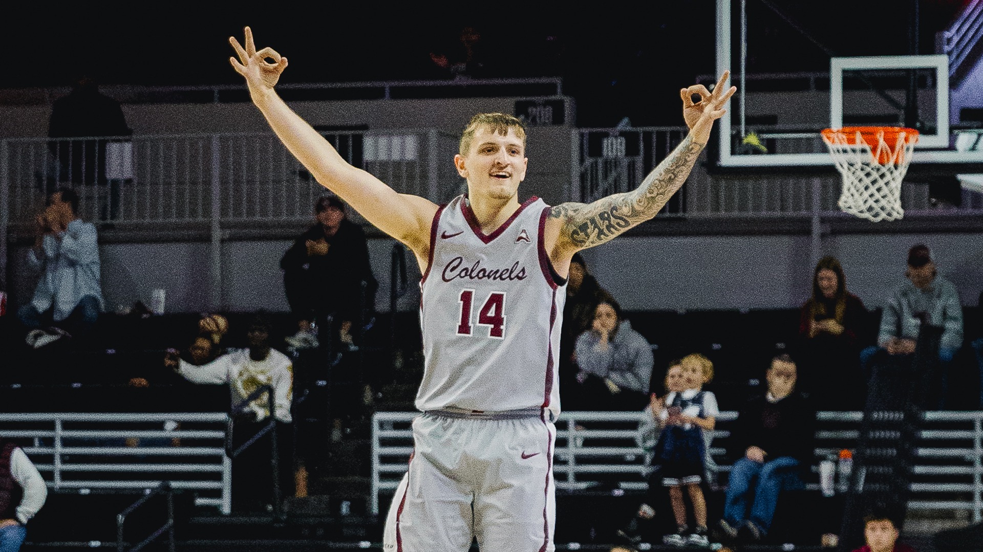 Austin Ball celebrates a 3-point basket against IU East