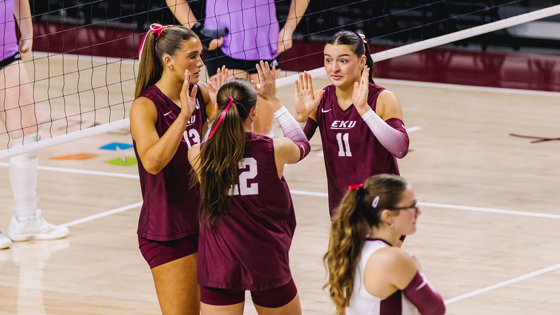 EKU celebrates a point against North Alabama