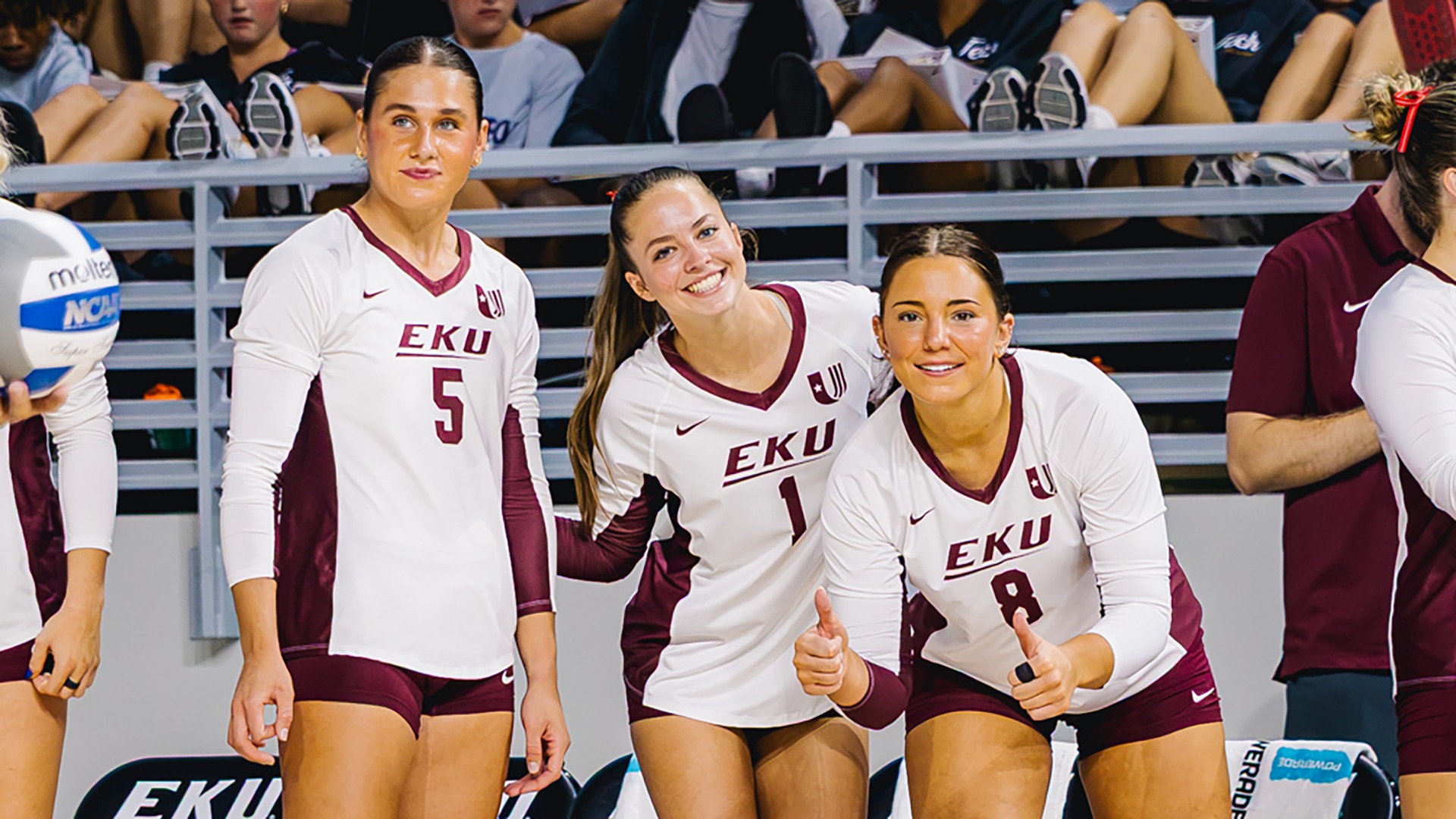 Members of the team celebrate against Presbyterian College