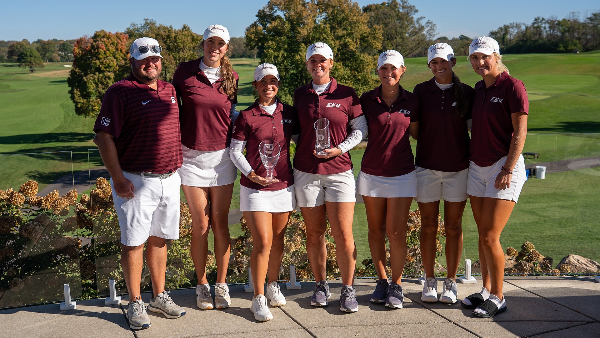 Group photo of the EKU women's golfers after finishing second at Dayton