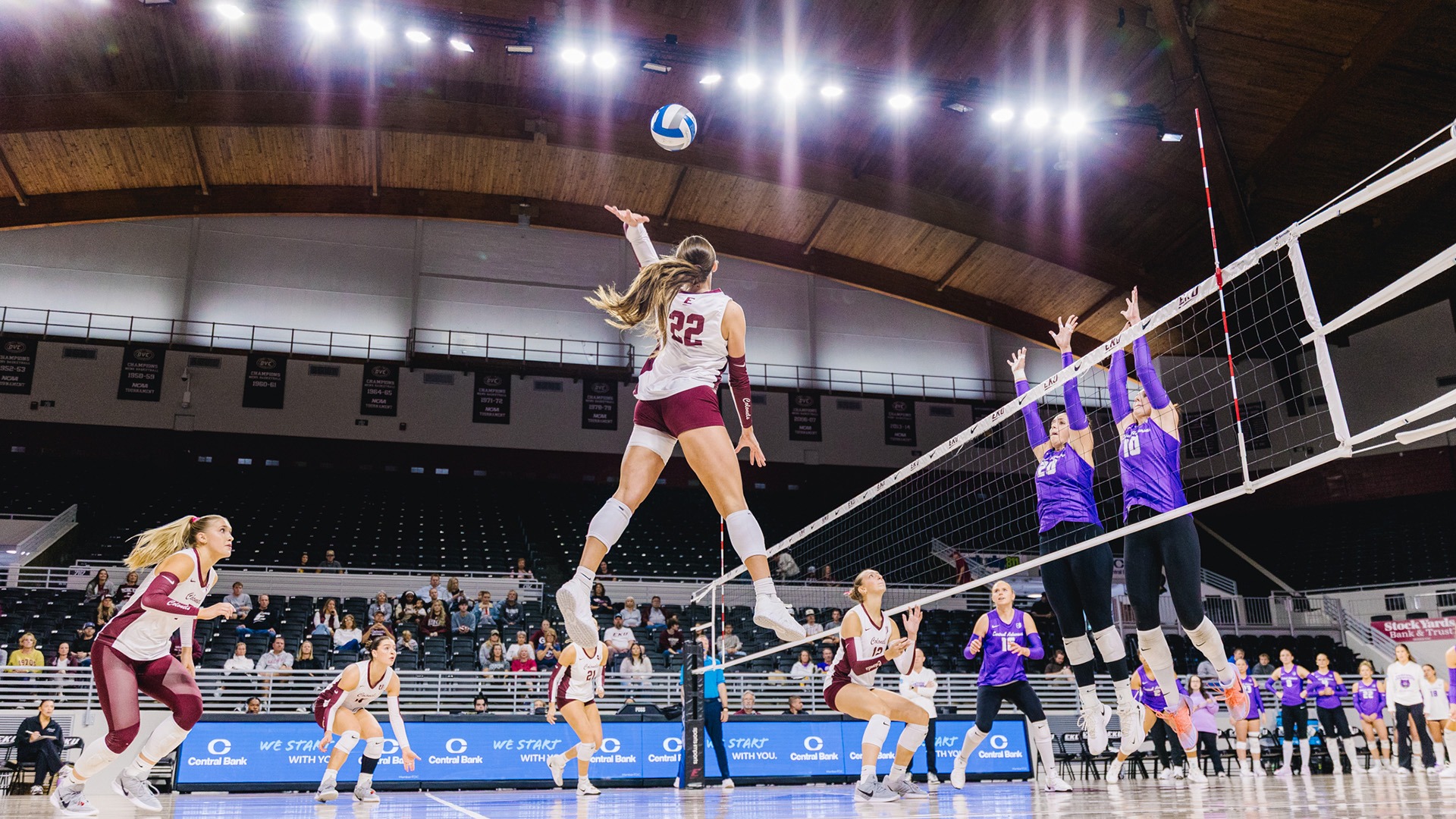 Emma Closurdo prepares to attack the ball against Central Arkansas