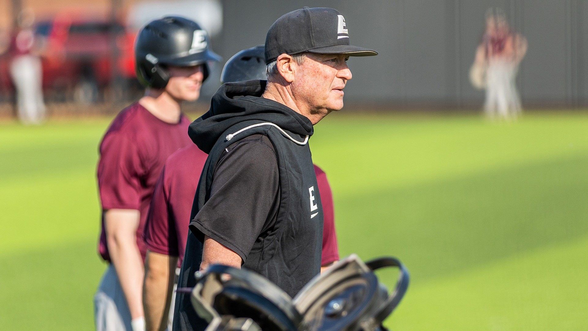 Jan Weisberg watches the Colonels during practice before the start of the season