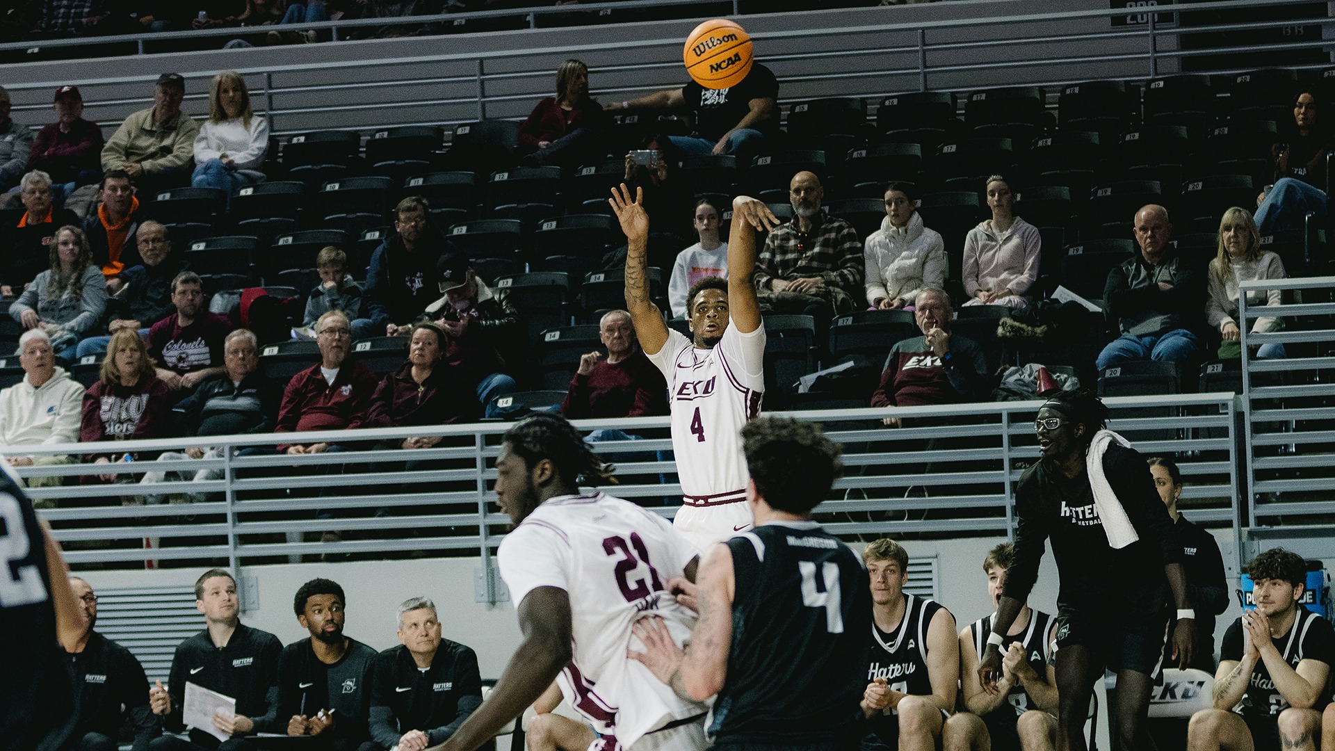 Juan Cranford Jr. attempts a 3-point shot against Stetson