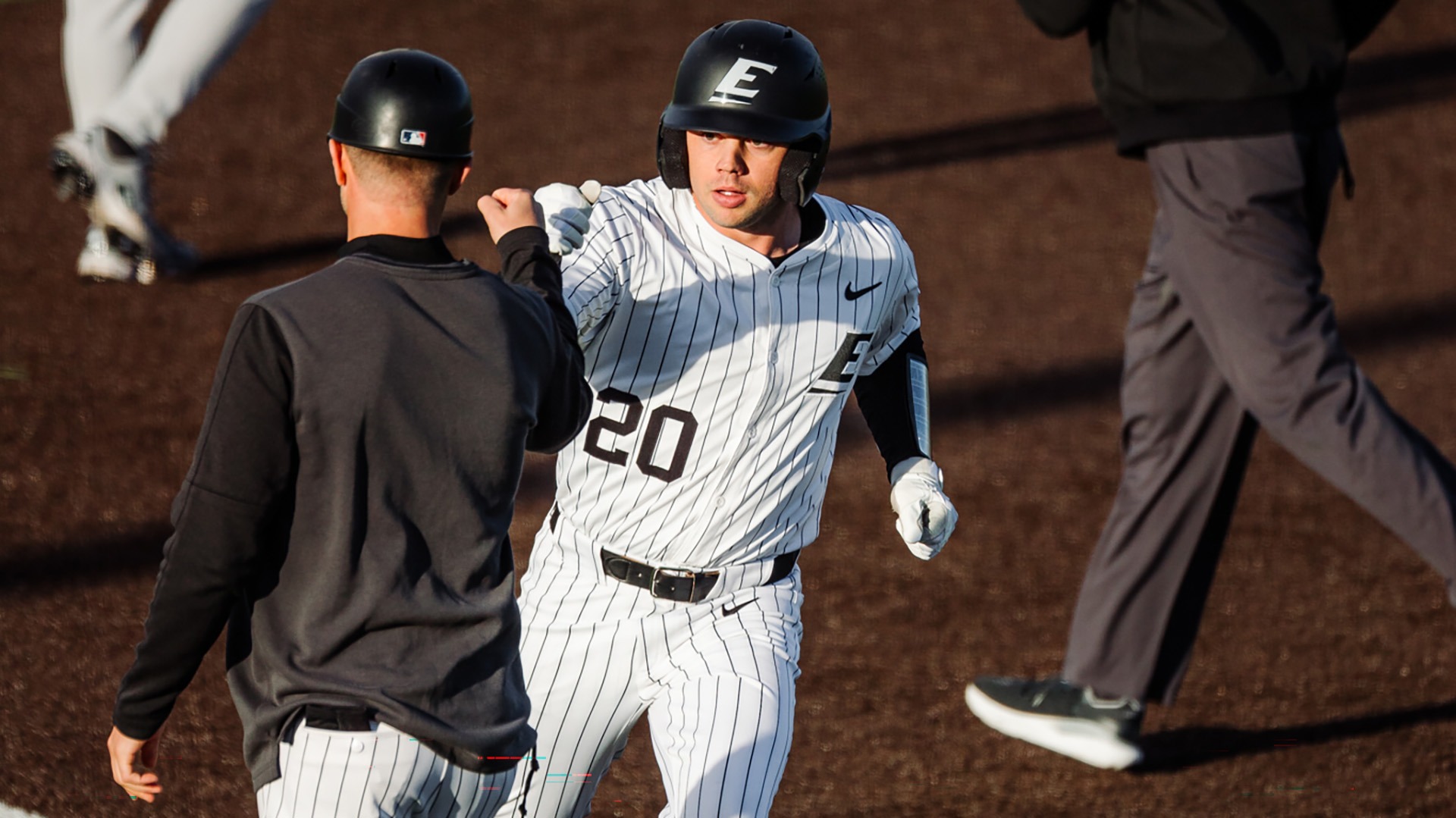 Ricco Longo celebrates after hitting his first home run of the season