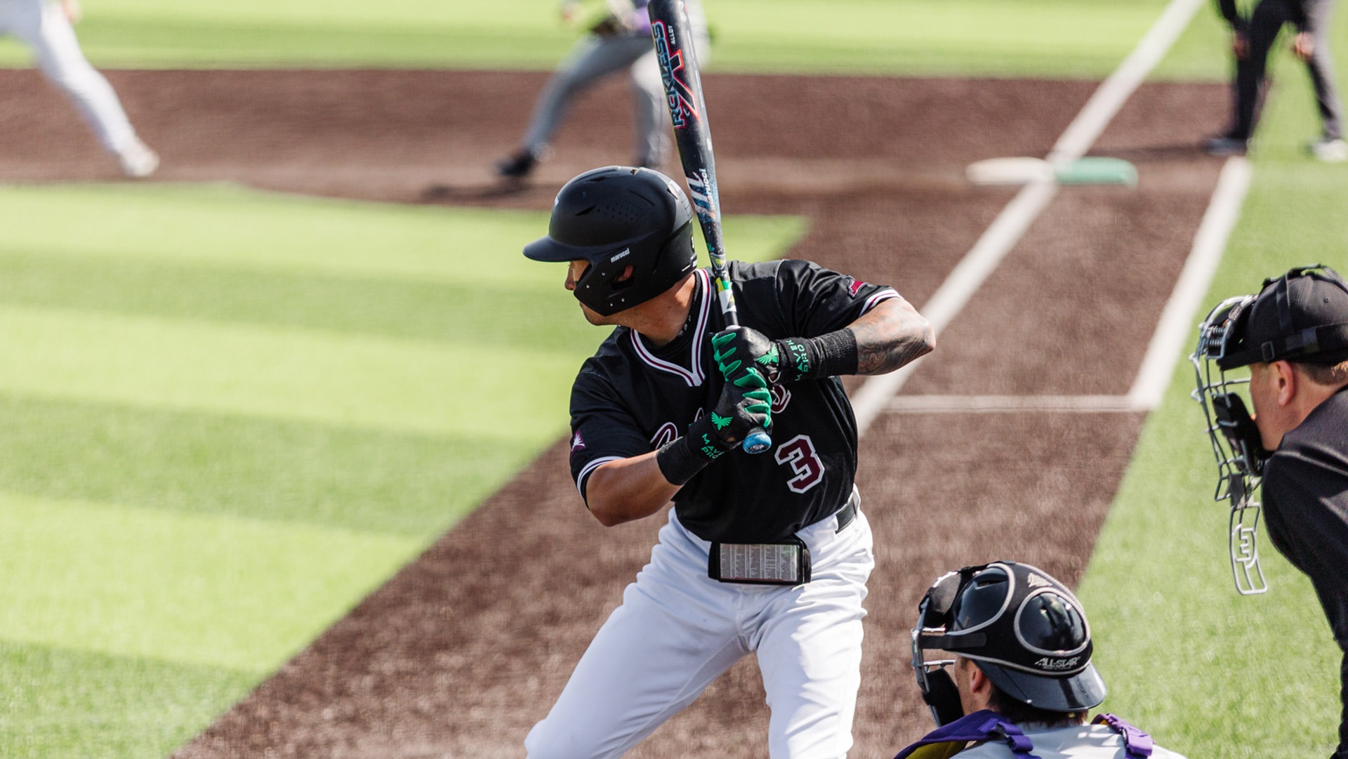 Kobe Benson waits for a pitch against Central Arkansas