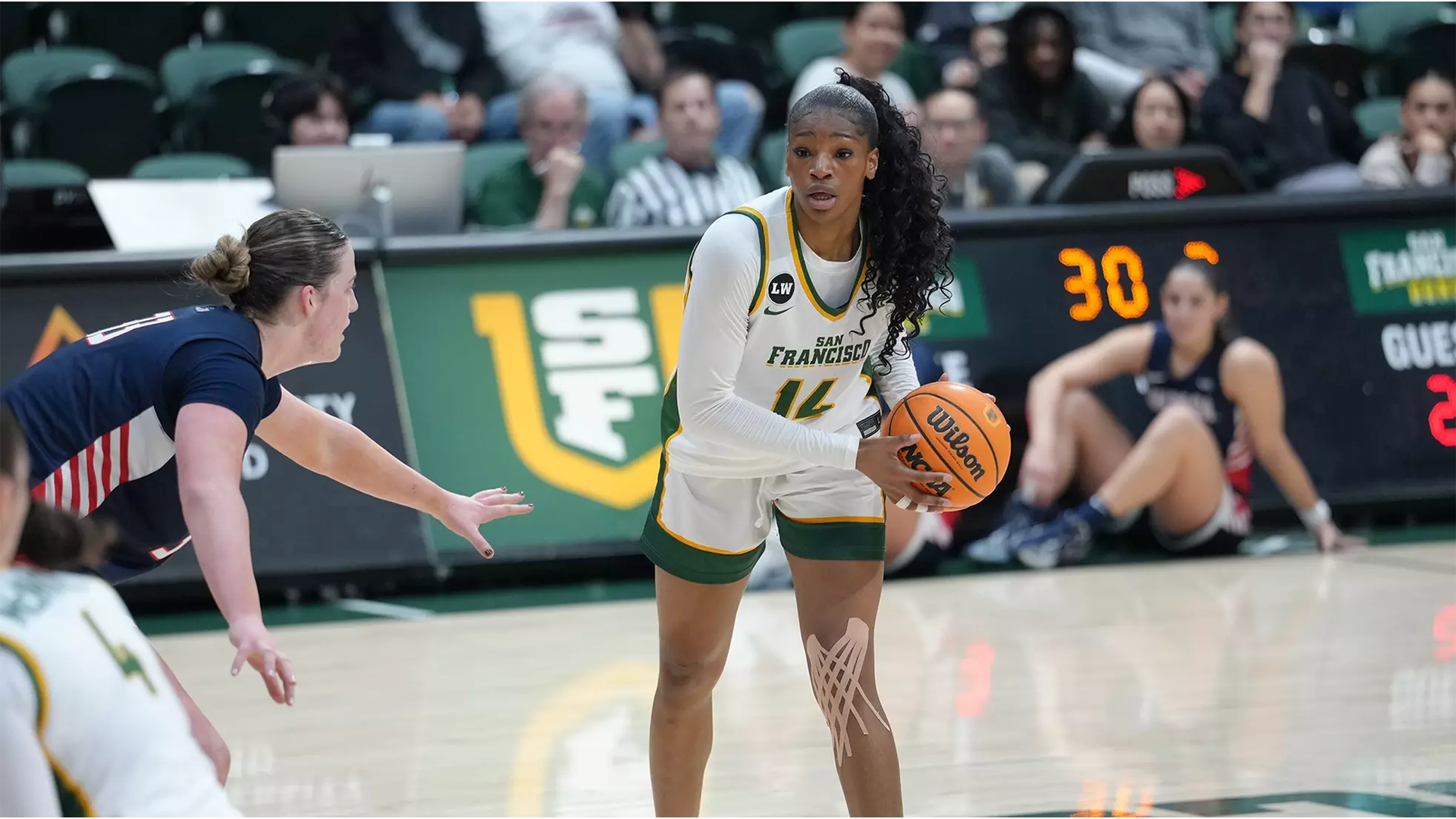 WBB Transfer Michelle Ugwah dribbling basketball for USF