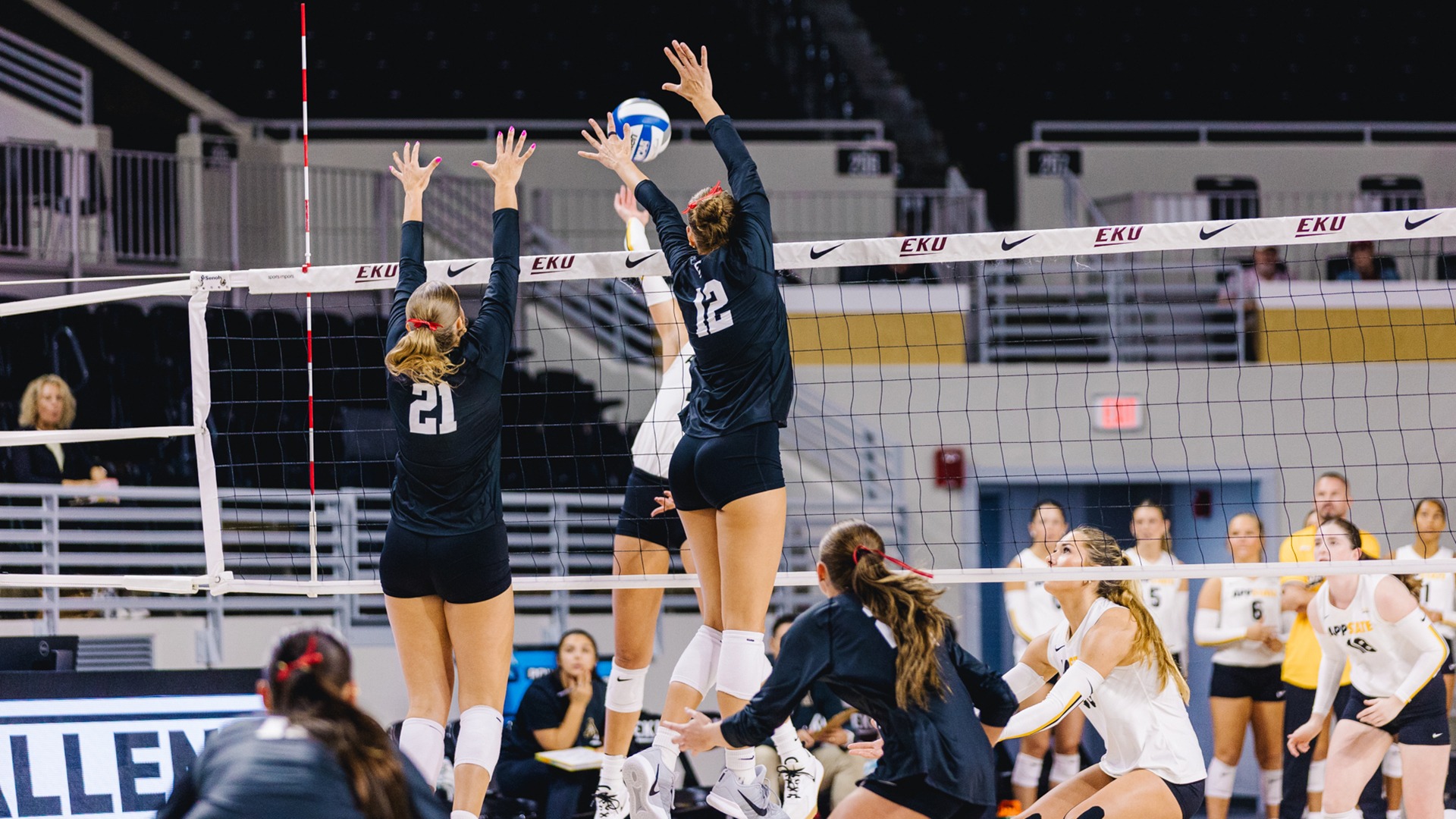 Caitlyn Flees attempts to block an attack against Appalachian State