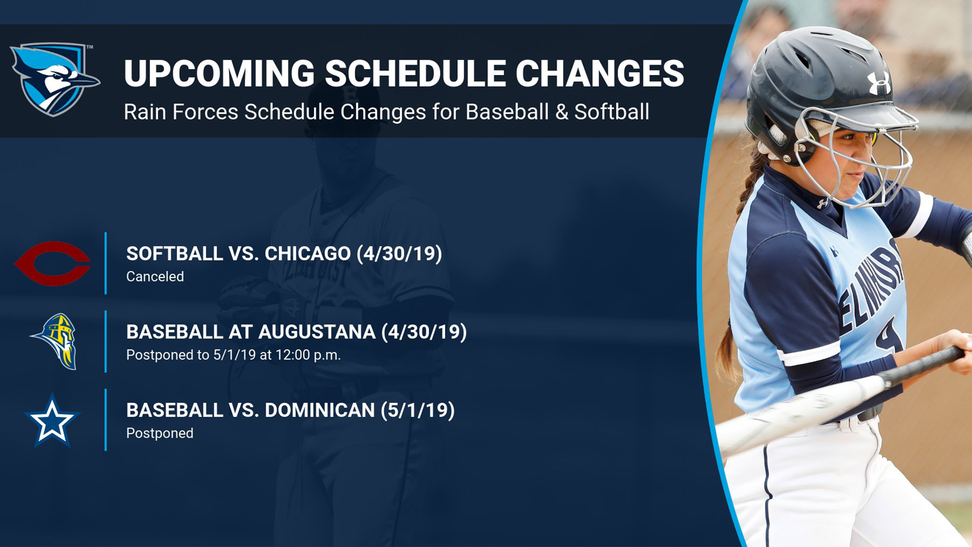 Baseball & Softball Teams Announce Schedule Changes Elmhurst