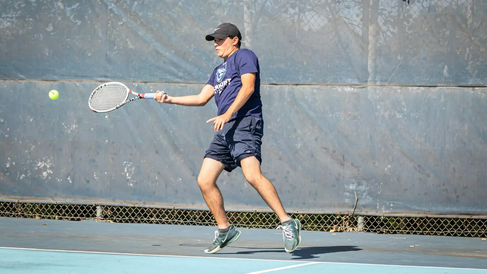 Roberto Koziol during the Elmhurst University men's tennis match vs. Roosevelt University at Lester Brune Tennis Courts in Elmhurst, IL on 10/9/2024. Photo by Matthew Haufe, Elmhurst Athletics.