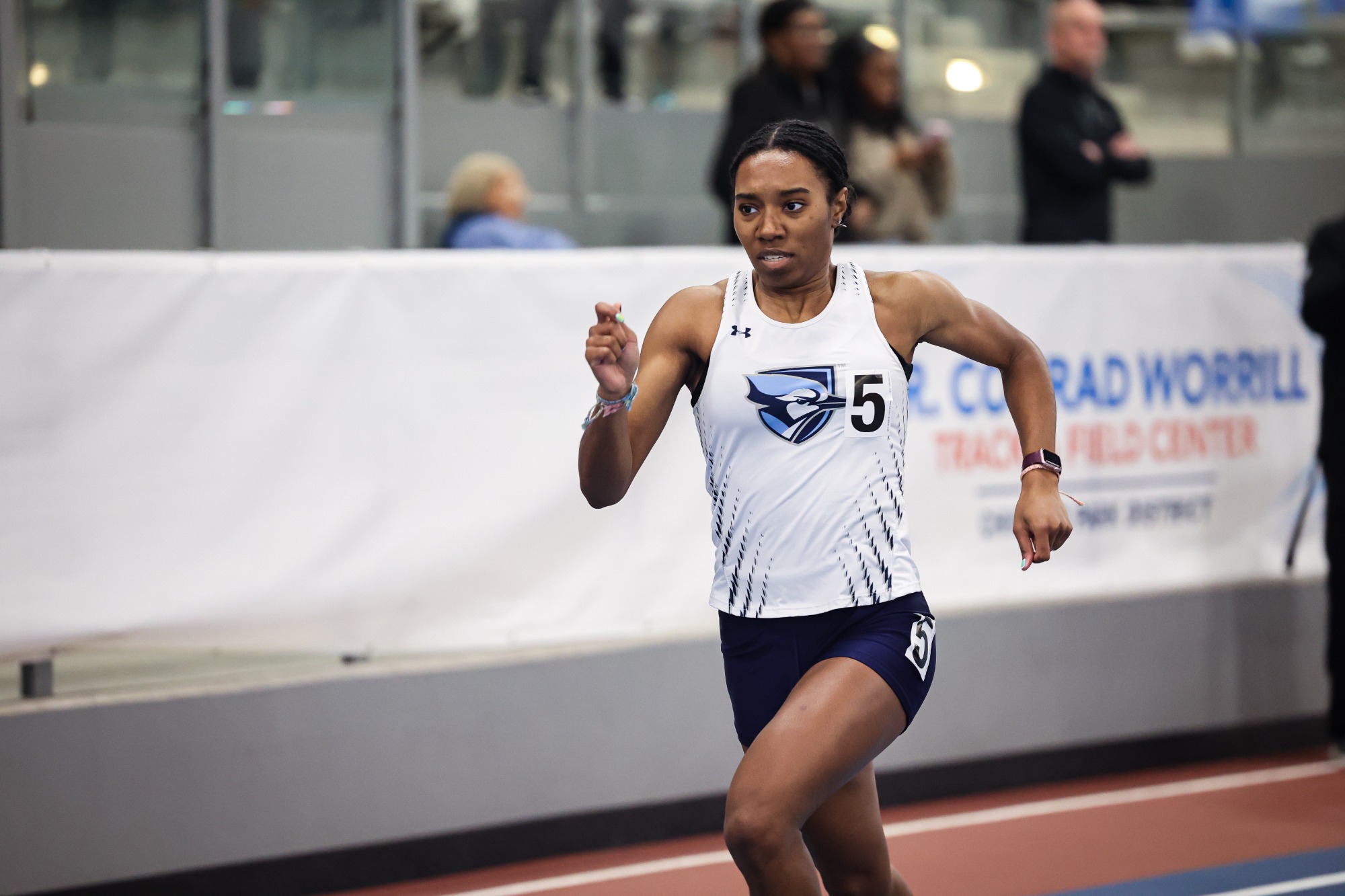 Tiana Grady of Elmhurst University women's track and field team at the DePaul Blue Demon Holiday Invite on 12/13/2024 at Gately Indoor Track in Chicago, IL. Photo by Norman Cohen/Diamond Photography.