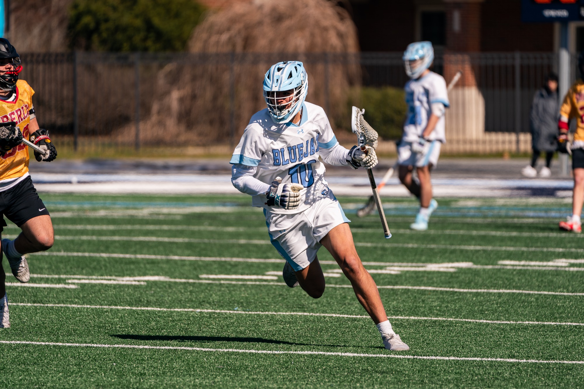 ELMHURST, IL - March 9th, 2024 - Elmhurst Midfielder Tony Vazquez (#10) during the game between the Oberlin Yeoman and the Elmhurst Bluejays at Langhorst Field in Elmhurst, IL. Photo By Harry Figiel