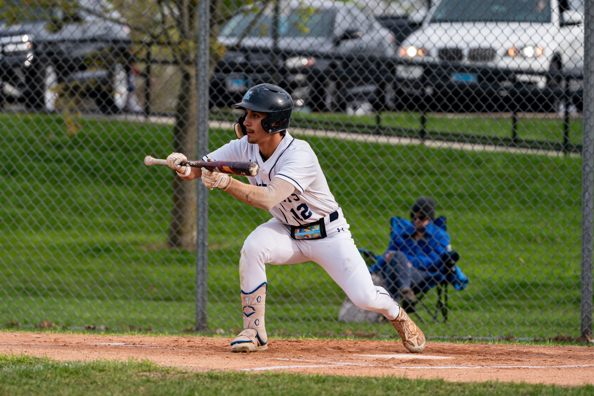 ELMHURST, IL - April 22nd, 2024 - Elmhurst Outfielder/Pitcher Marty Fraga (#12) during the game between the Edgewood Eagles and the Elmhurst Bluejays at Butterfield Park in Elmhurst, IL. Photo By Harry Figiel