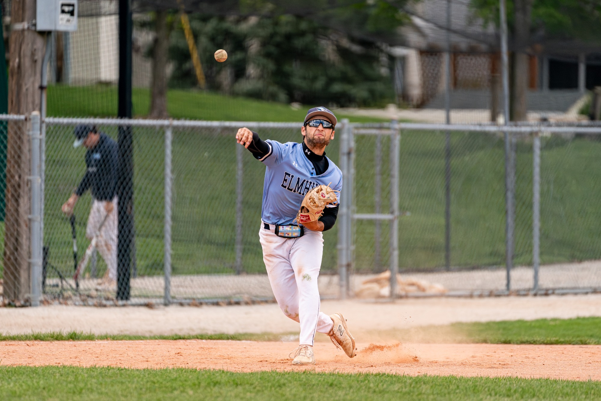 ELMHURST, IL - April 23rd, 2024 - Elmhurst Infielder Javier Cervantes (#7) during the game between the Eureka Red Devils and the Elmhurst Bluejays at Butterfield Park in Elmhurst, IL. Photo By Harry Figiel
