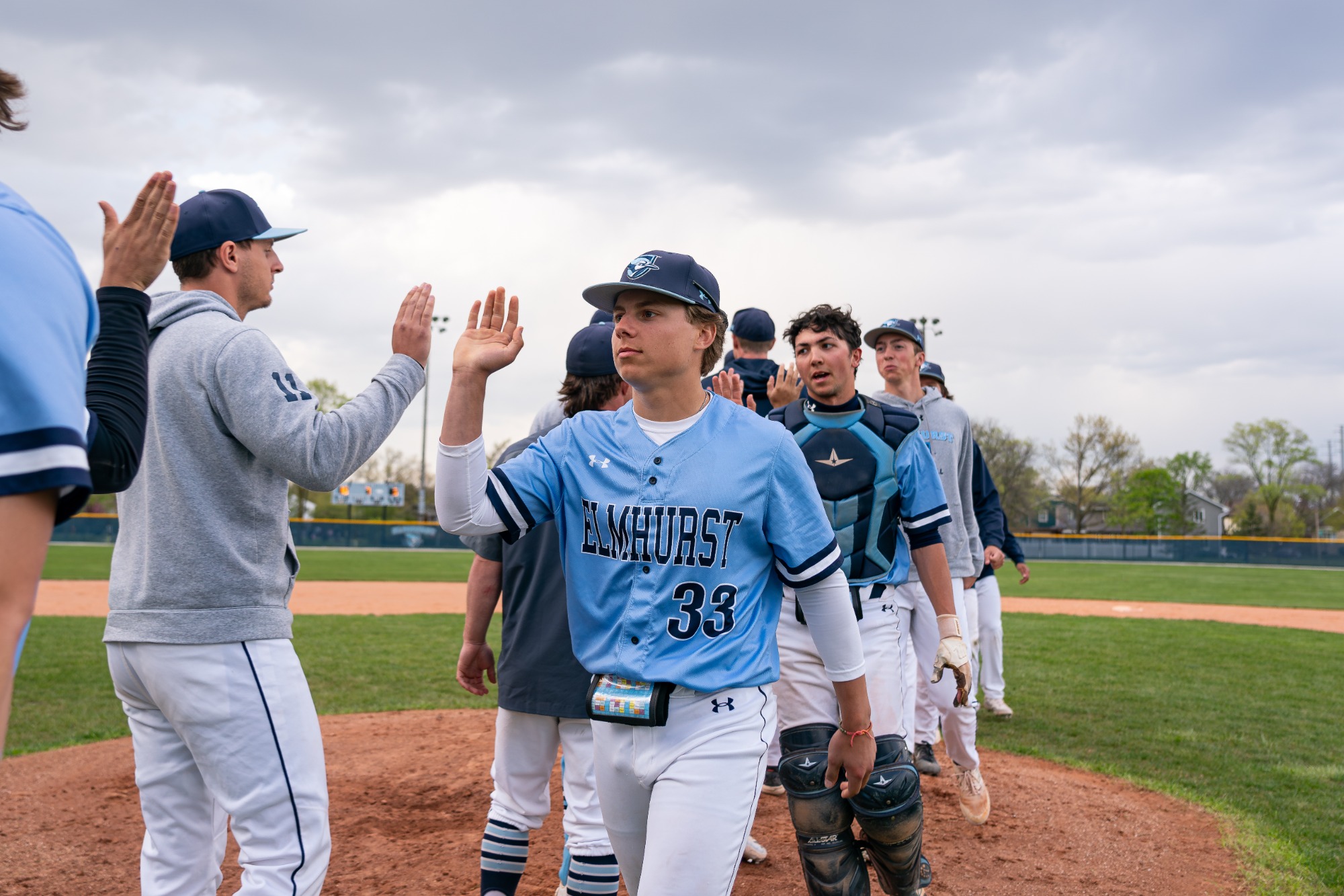ELMHURST, IL - April 23rd, 2024 - Elmhurst Infielder/Outfielder Tommy Wichgers (#33) after the game between the Eureka Red Devils and the Elmhurst Bluejays at Butterfield Park in Elmhurst, IL. Photo By Harry Figiel