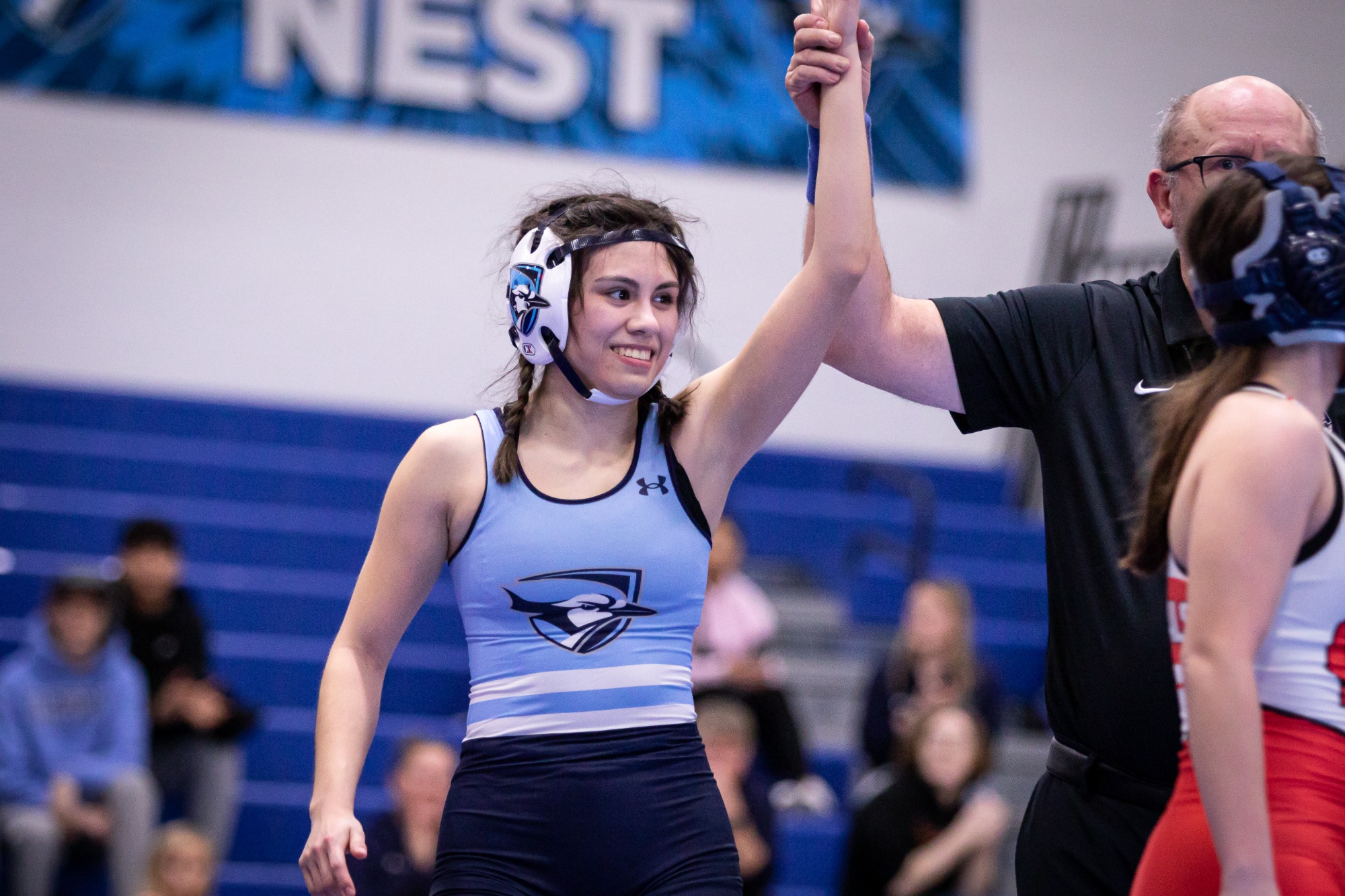 Elmhurst Women's Wrestling vs. North Central on 1/16/25 at R.A. Faganel Hall in Elmhurst, IL. Photo by Calvin Keith/Elmhurst Athletics.