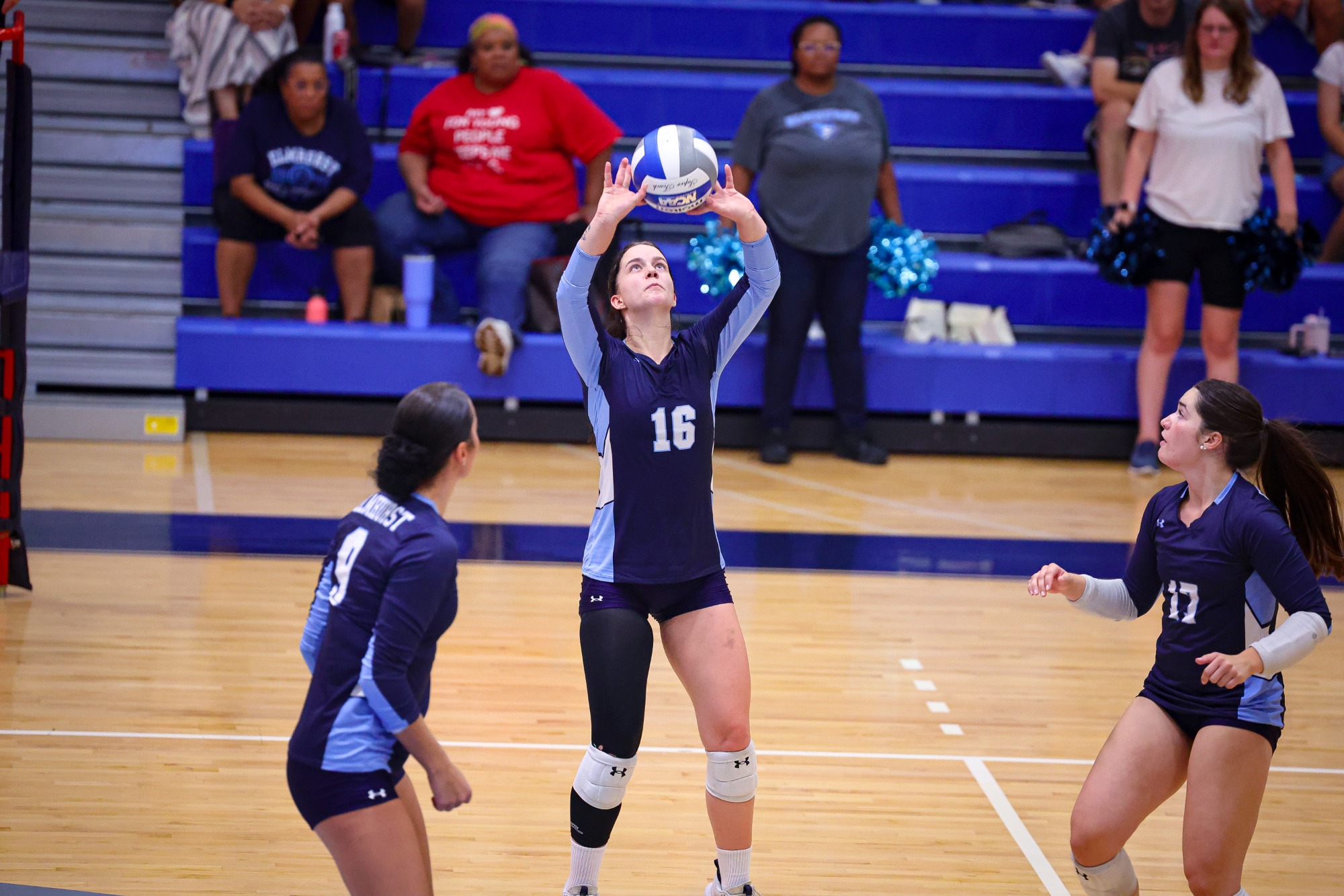 Freddie Temple during the Elmhurst Women's Volleyball match vs. Aurora University on 9/19/2025. Photo by Norman Cohen/Elmhurst Athletics.