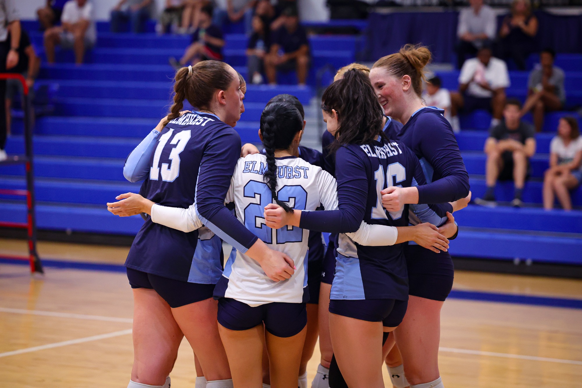 Elmhurst student-athletes during the Elmhurst Women's Volleyball match vs. Aurora University on 9/19/2025. Photo by Norman Cohen/Elmhurst Athletics.
